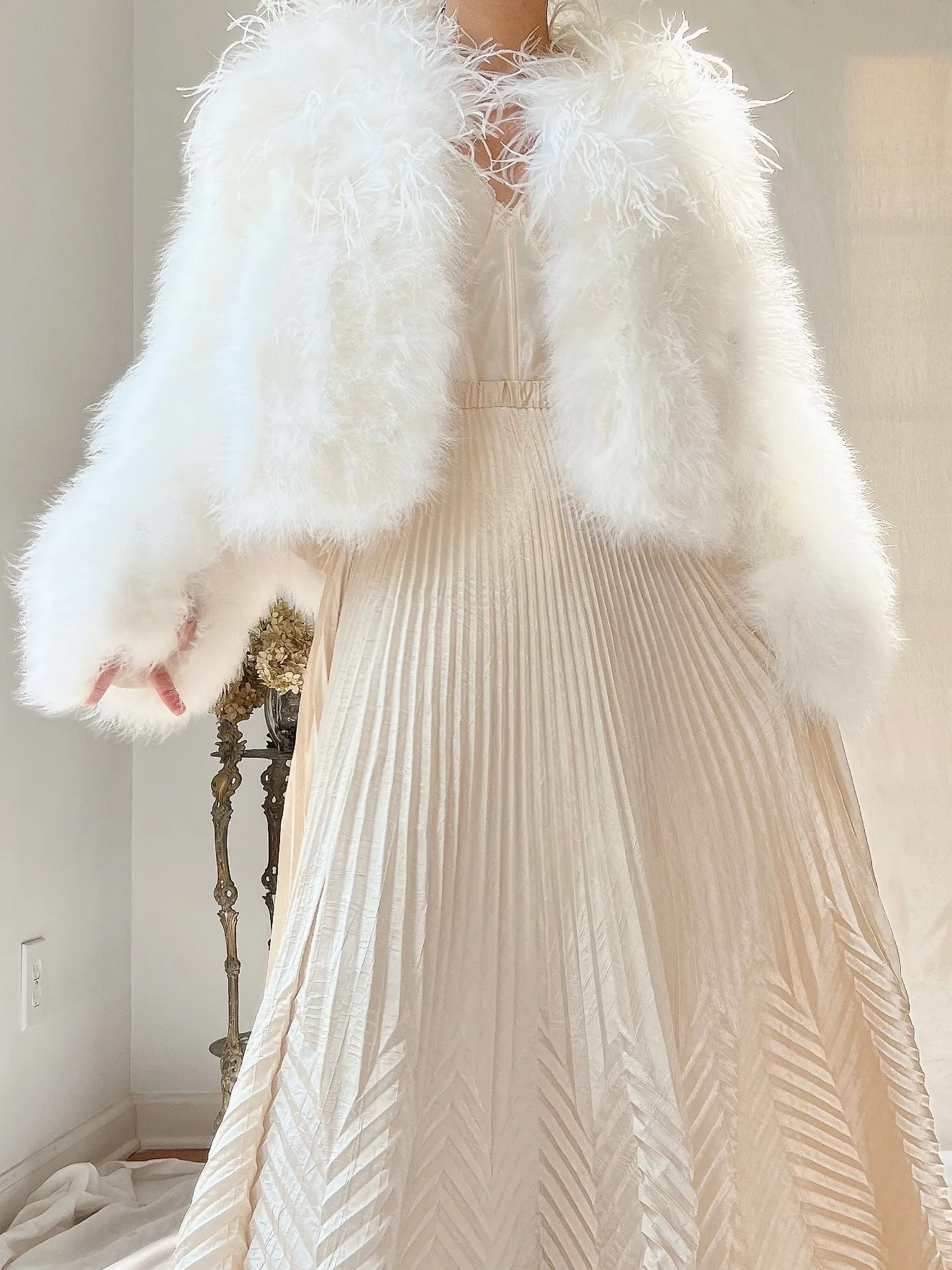 1950s Ivory Ostrich and Marabou Feather Jacket - S/M