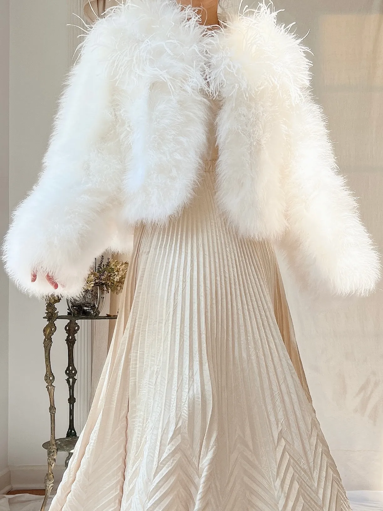 1950s Ivory Ostrich and Marabou Feather Jacket - S/M