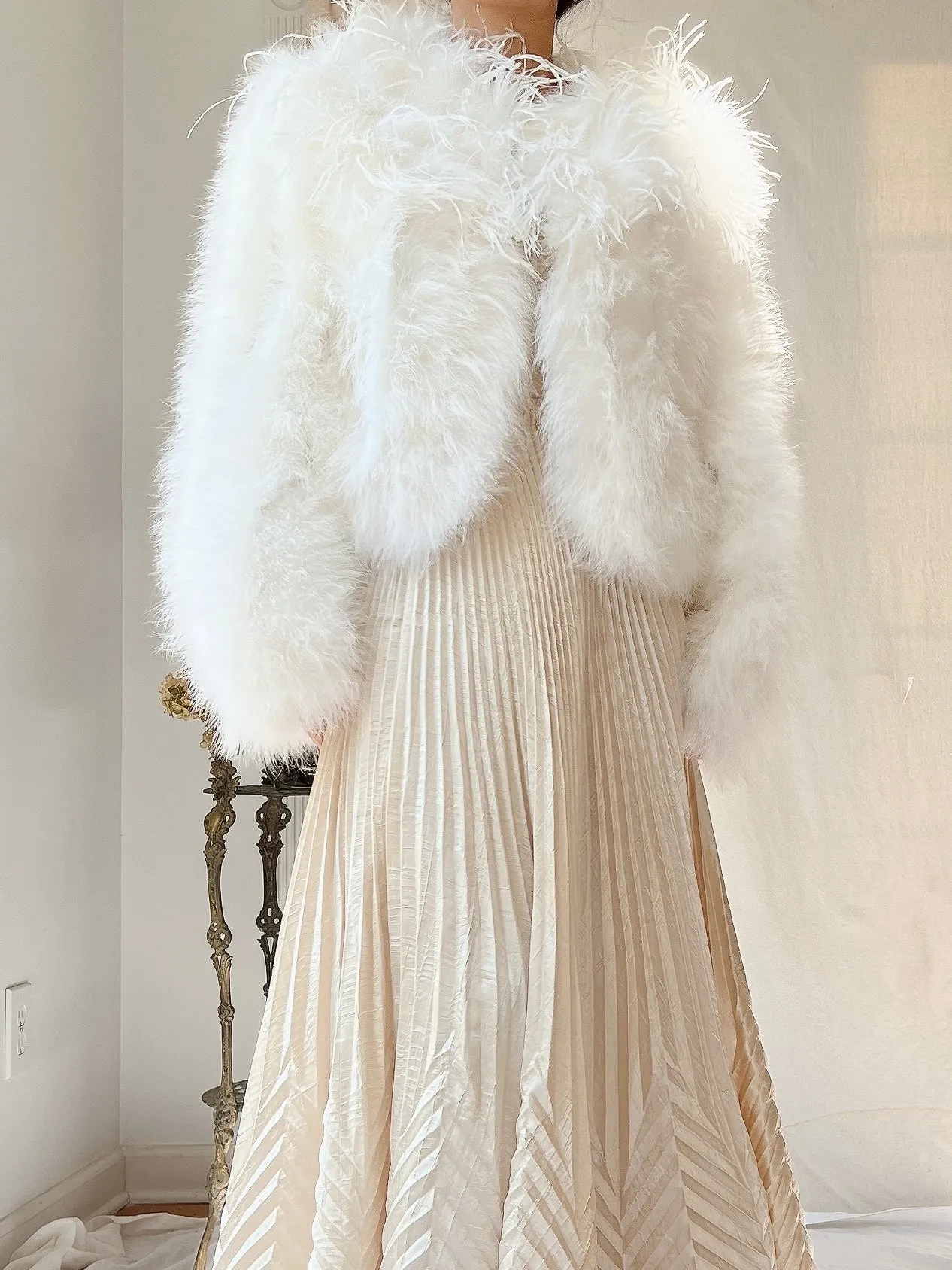 1950s Ivory Ostrich and Marabou Feather Jacket - S/M