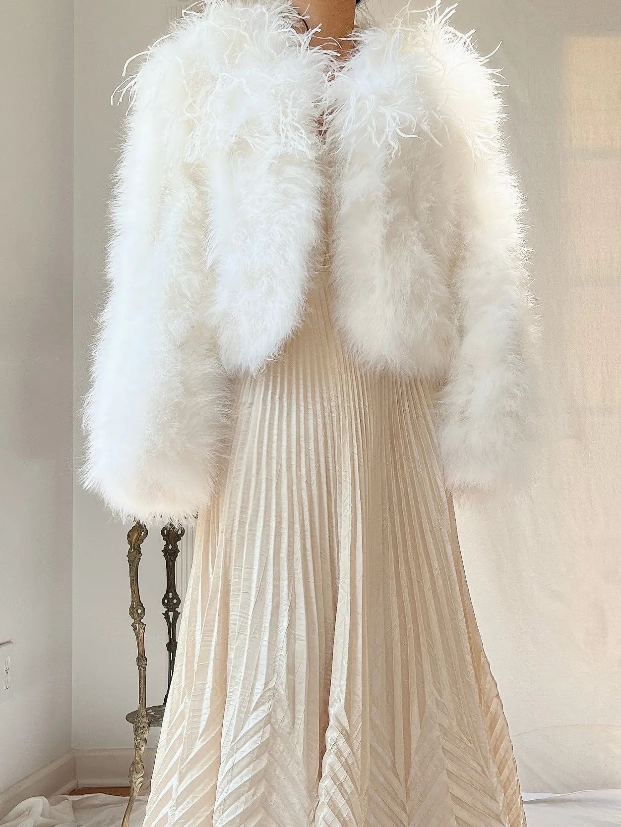 1950s Ivory Ostrich and Marabou Feather Jacket - S/M
