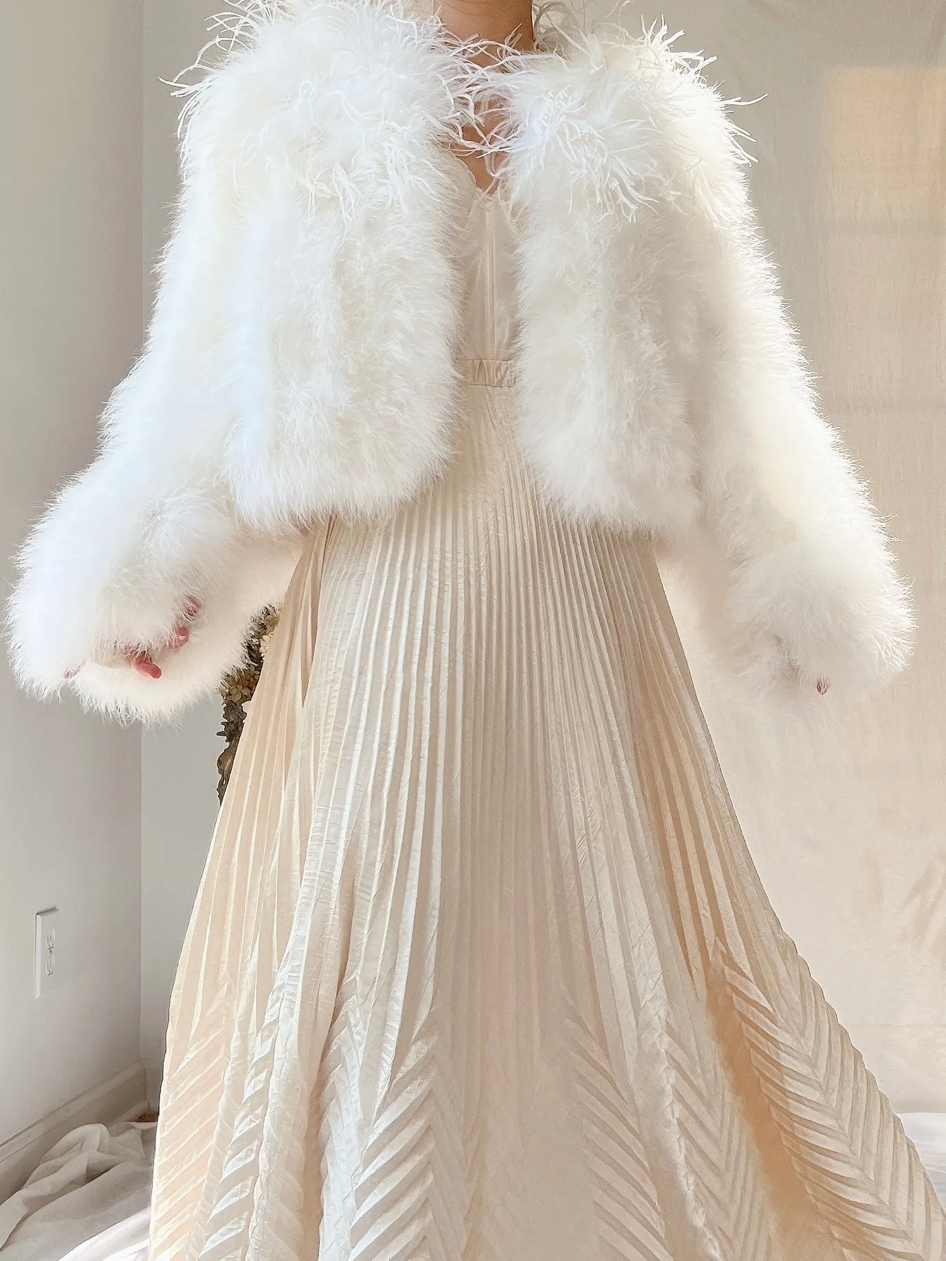 1950s Ivory Ostrich and Marabou Feather Jacket - S/M