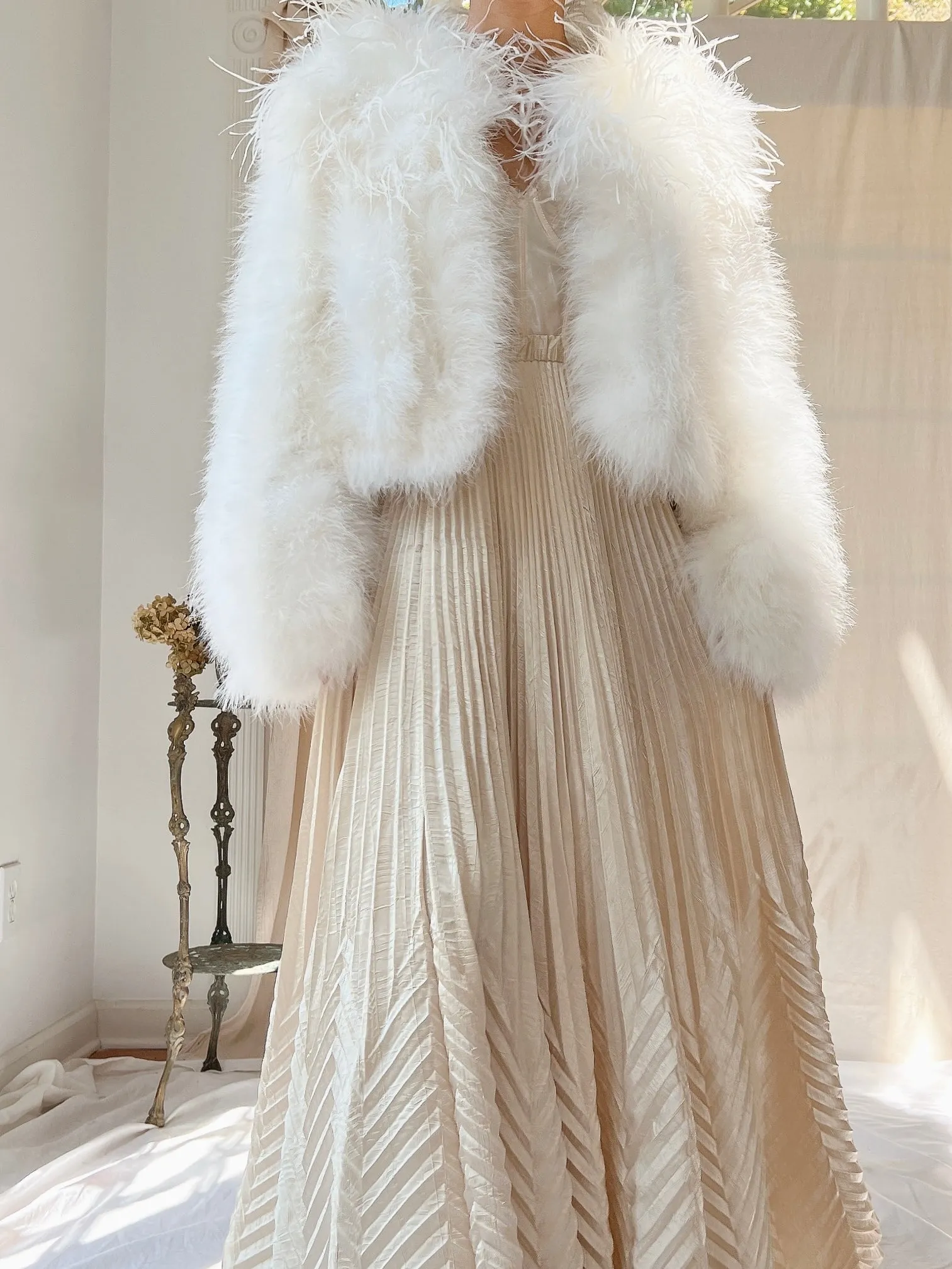 1950s Ivory Ostrich and Marabou Feather Jacket - S/M