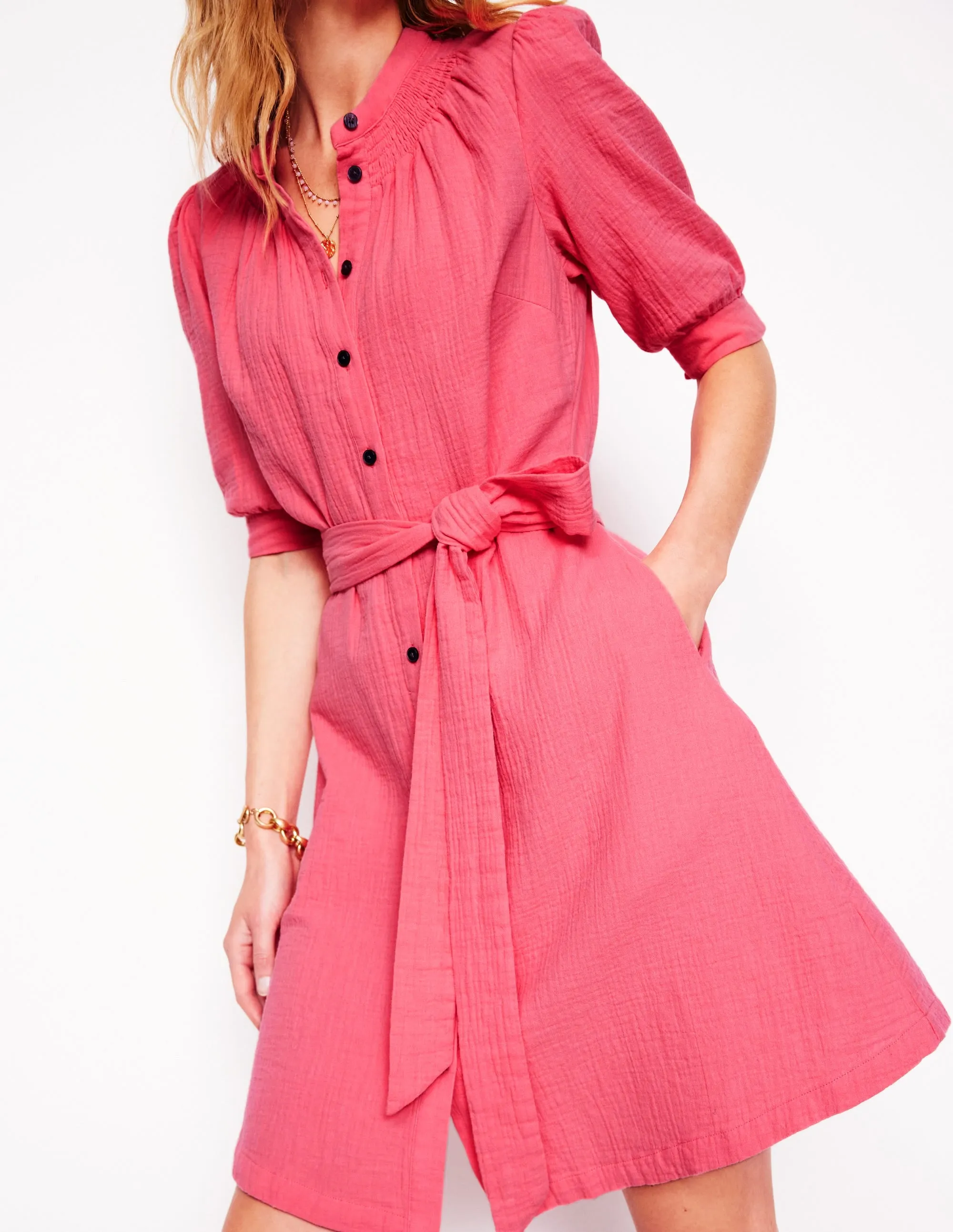 Ada Double Cloth Short Dress-Azalea Pink