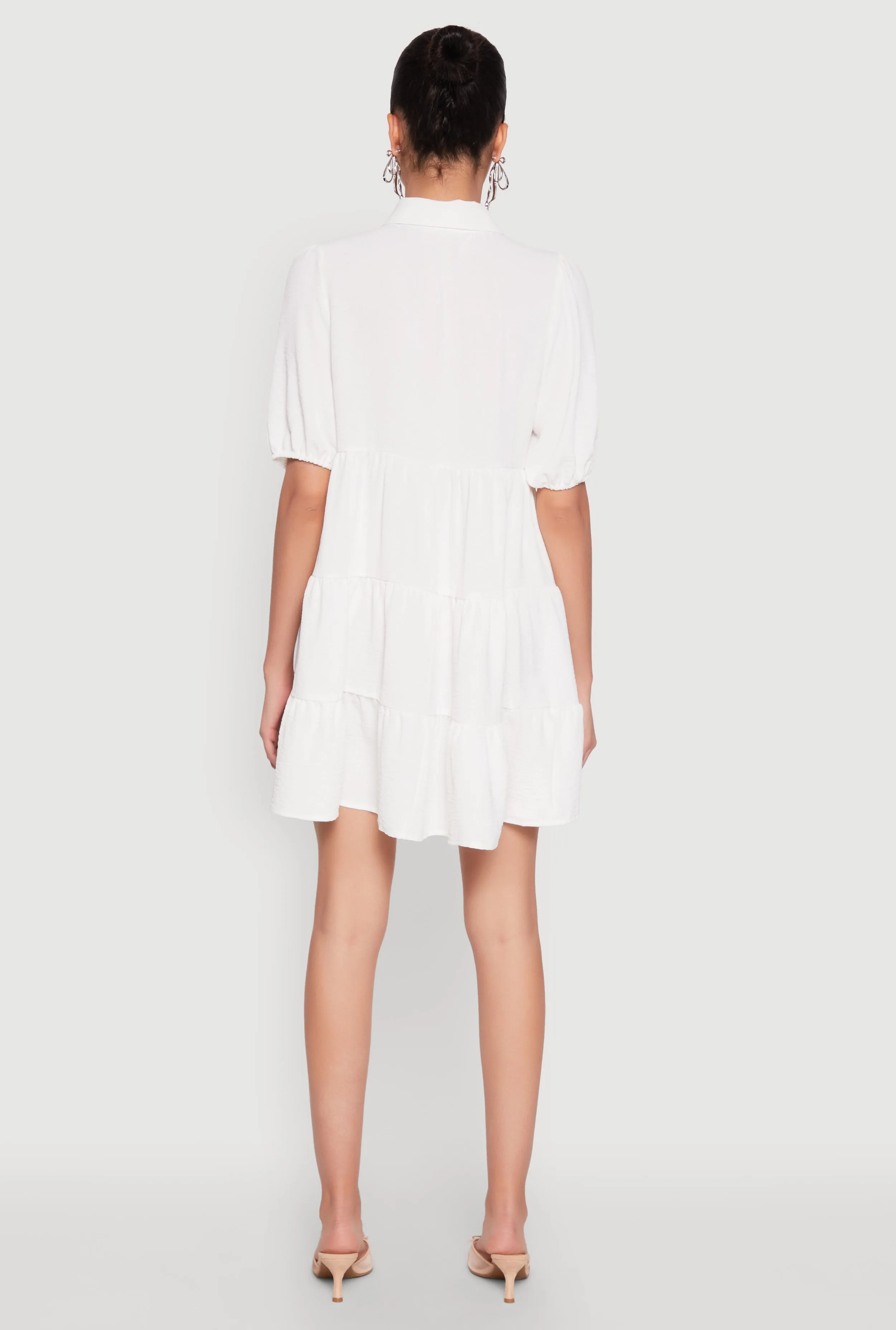 Airy Button Front Tiered Mini Dress