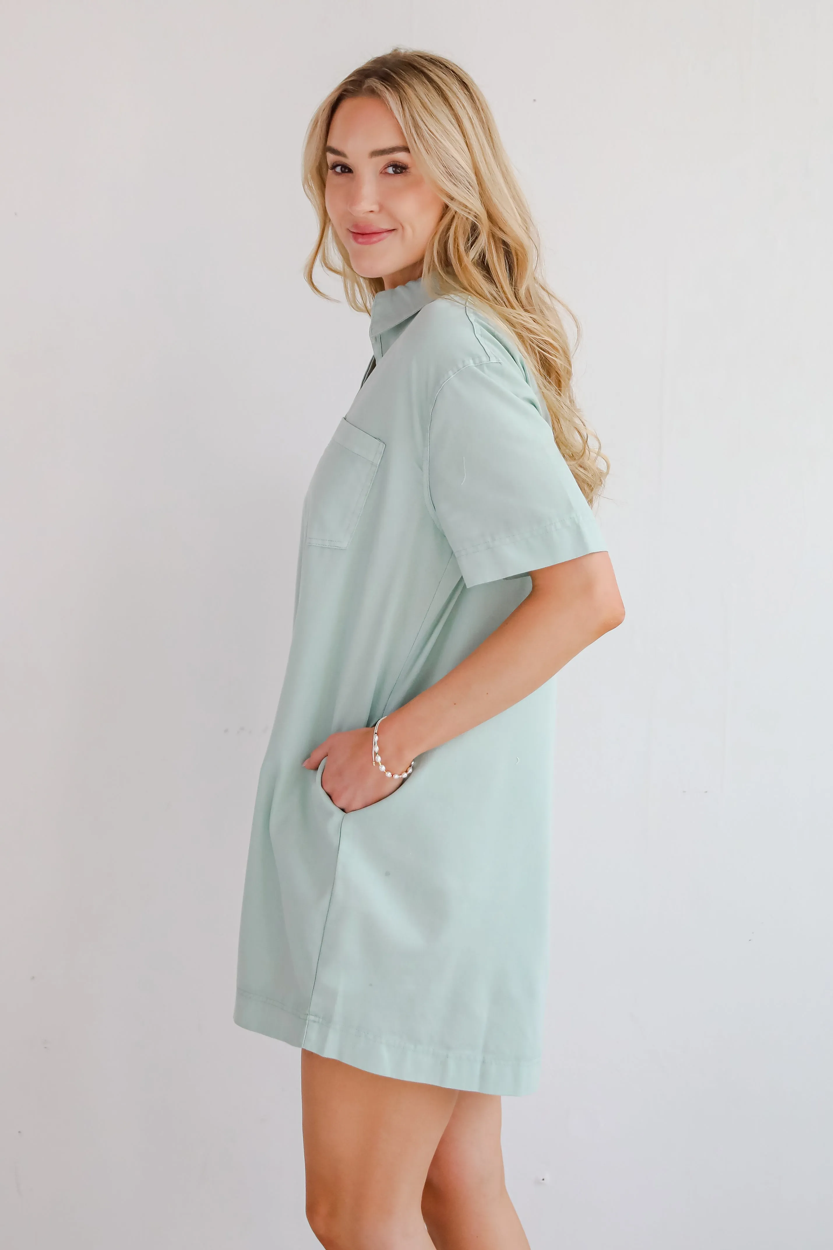 All The Time Mint Shirt Dress
