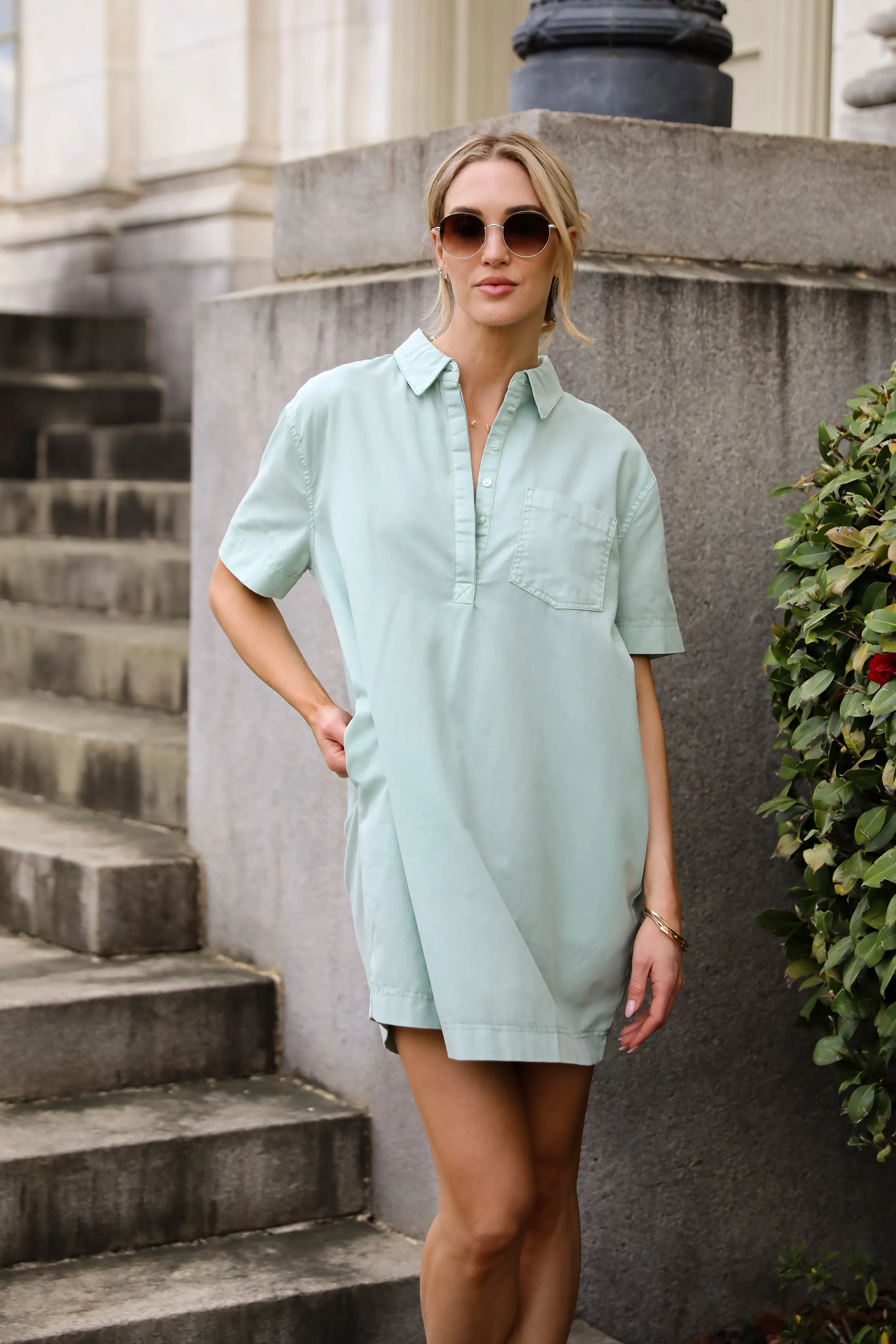 All The Time Mint Shirt Dress
