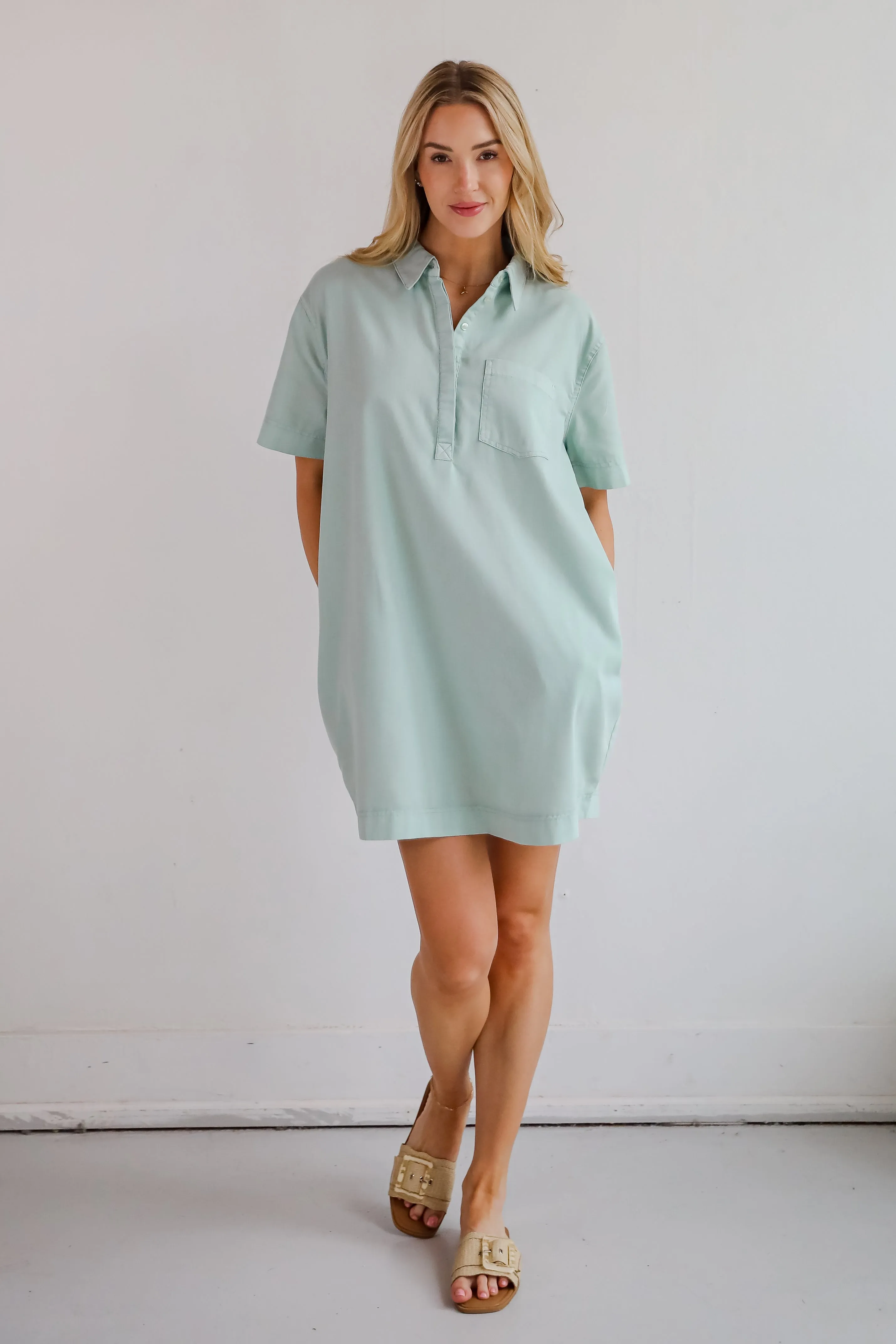 All The Time Mint Shirt Dress