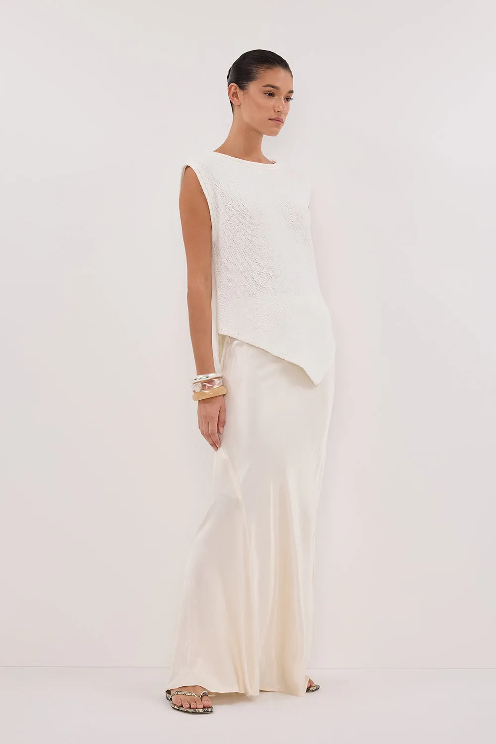 ALTHEA OFF WHITE ASYM KNIT TOP