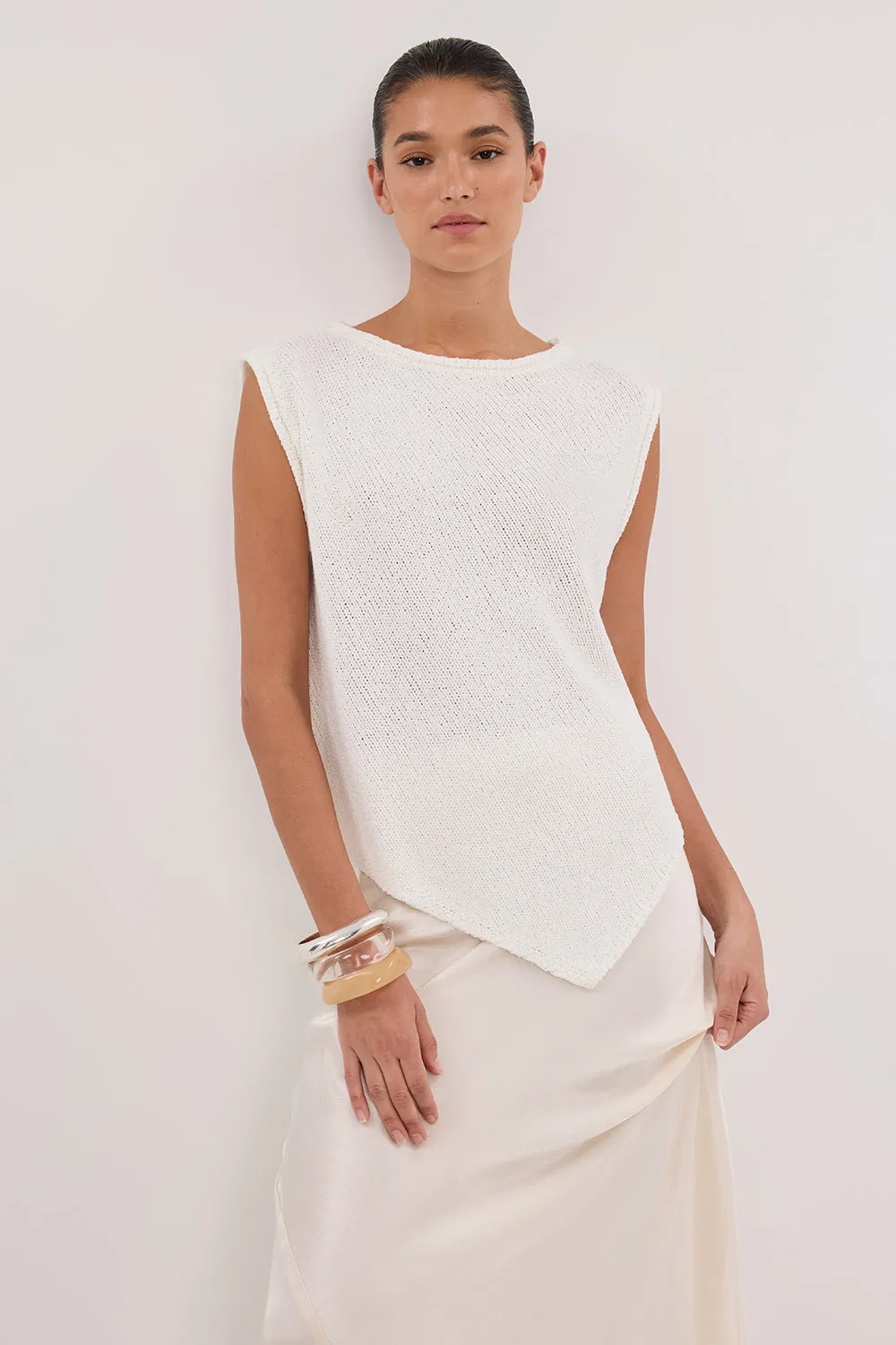 ALTHEA OFF WHITE ASYM KNIT TOP