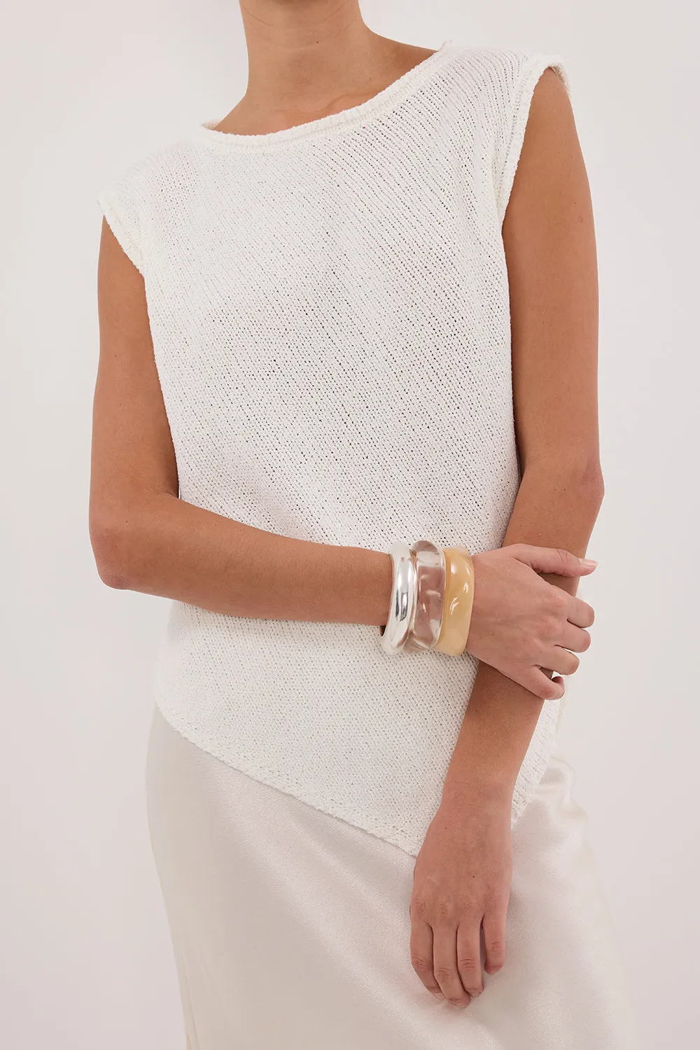 ALTHEA OFF WHITE ASYM KNIT TOP