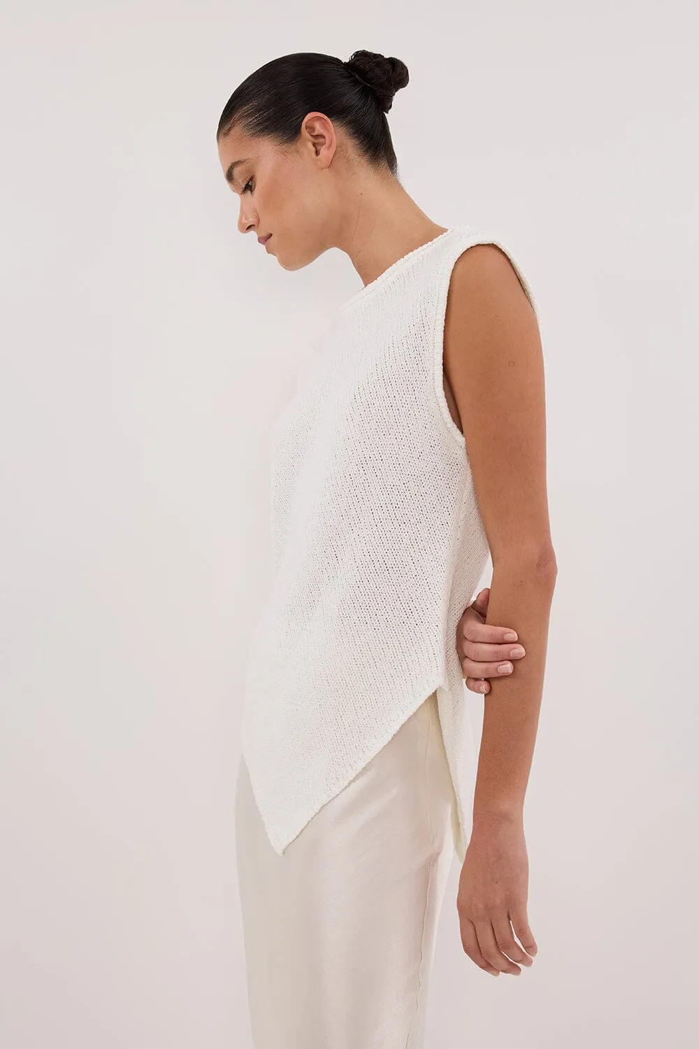 ALTHEA OFF WHITE ASYM KNIT TOP