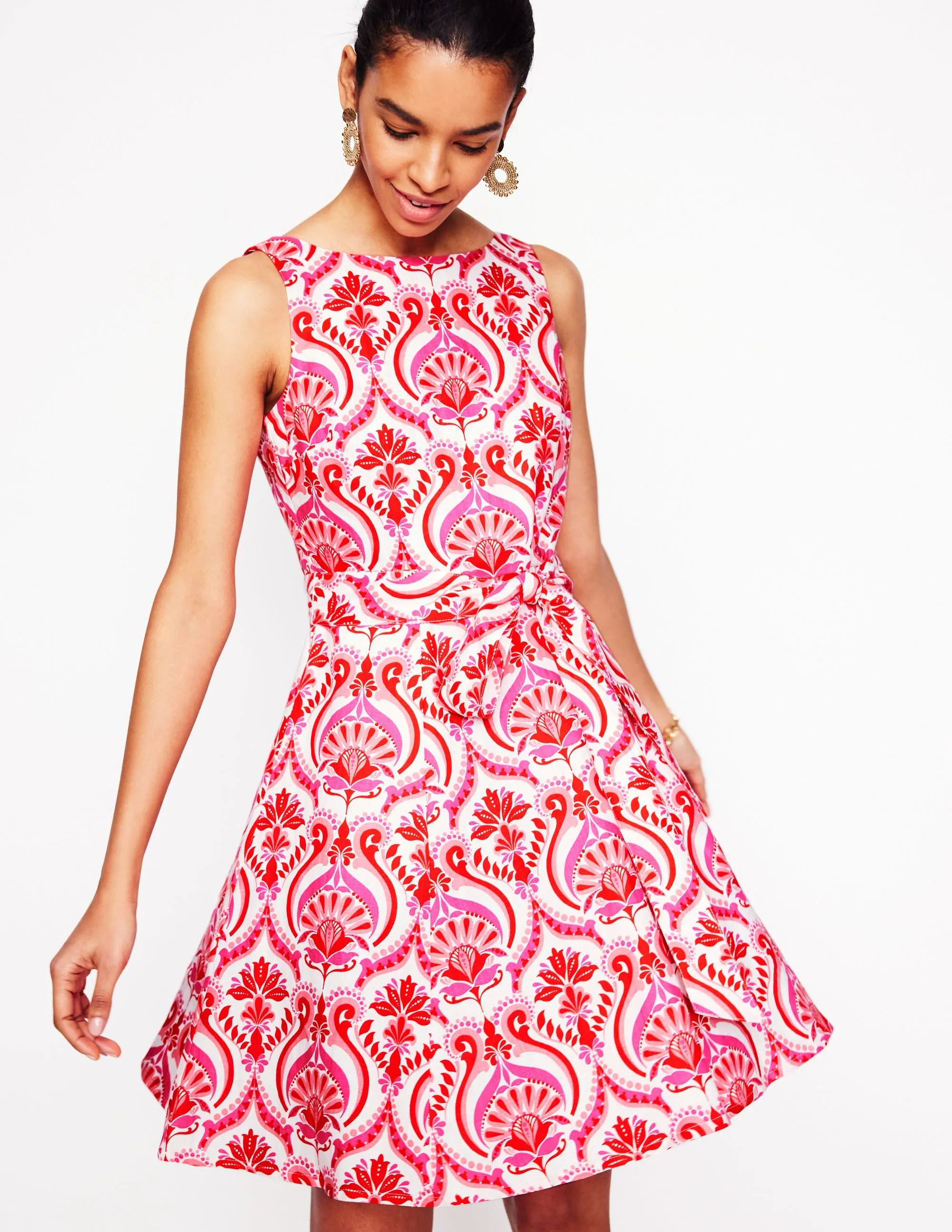 Anya Sleeveless Linen Dress-Poppy Red. Ornamental Floral