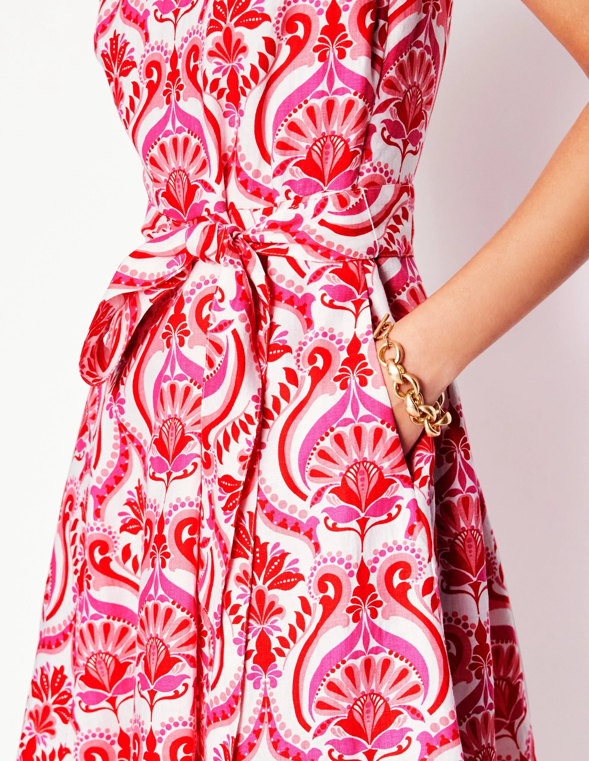 Anya Sleeveless Linen Dress-Poppy Red. Ornamental Floral