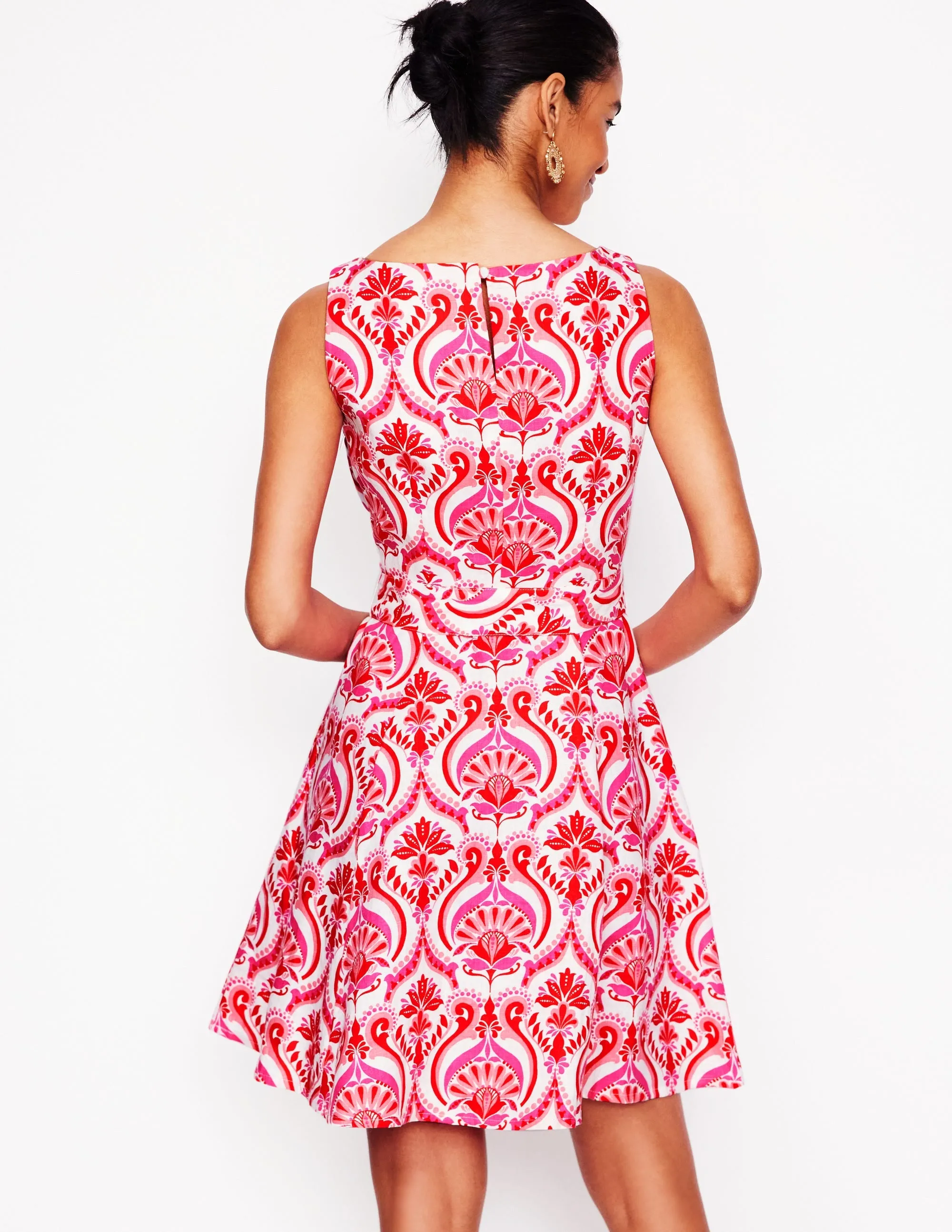 Anya Sleeveless Linen Dress-Poppy Red. Ornamental Floral