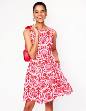 Anya Sleeveless Linen Dress-Poppy Red. Ornamental Floral
