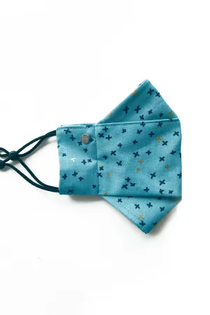 Aqua Blue X Print (Box Pleated Mask with Filter Pocket)