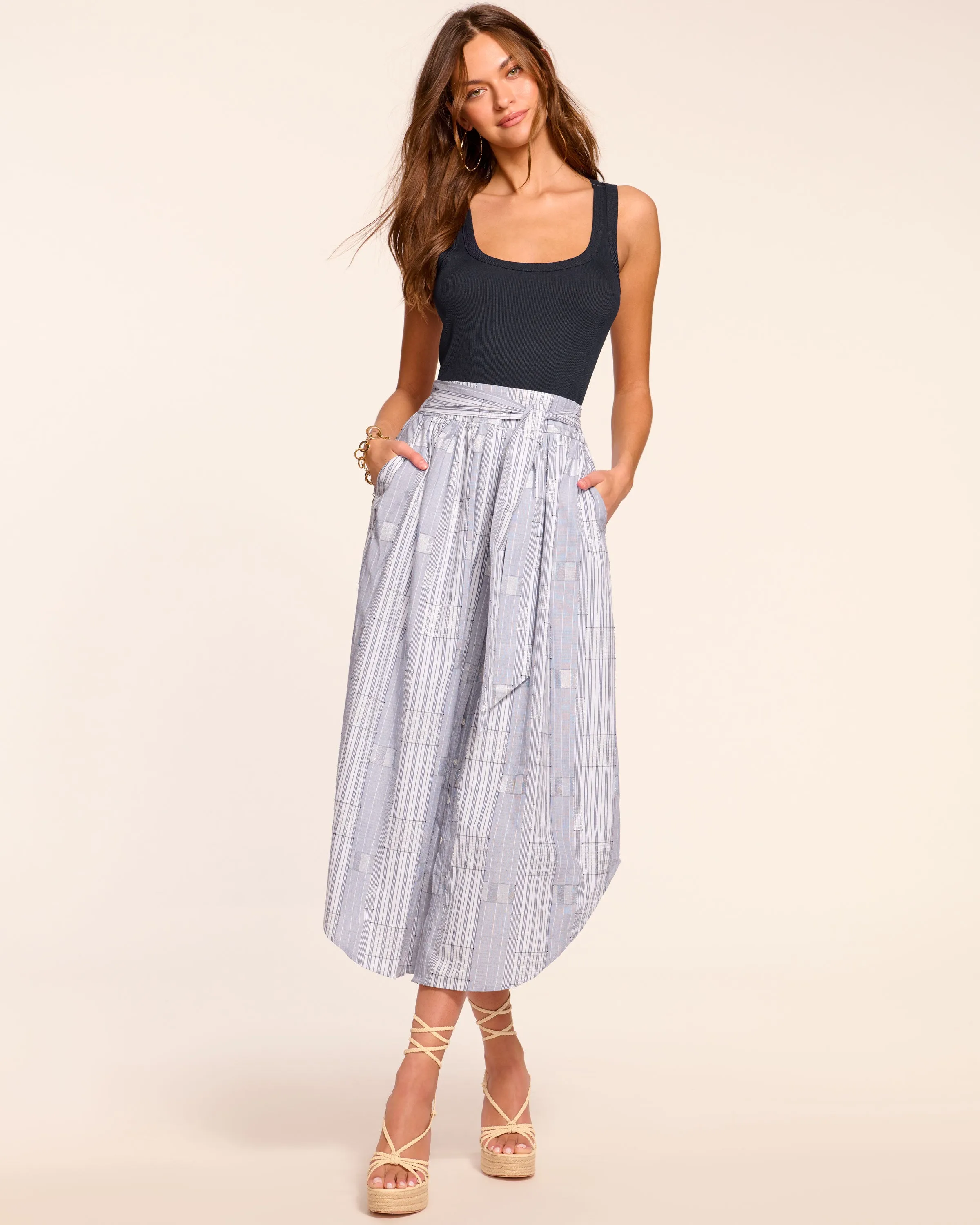 Aralyn Poplin Combo Sleeveless Midi Dress