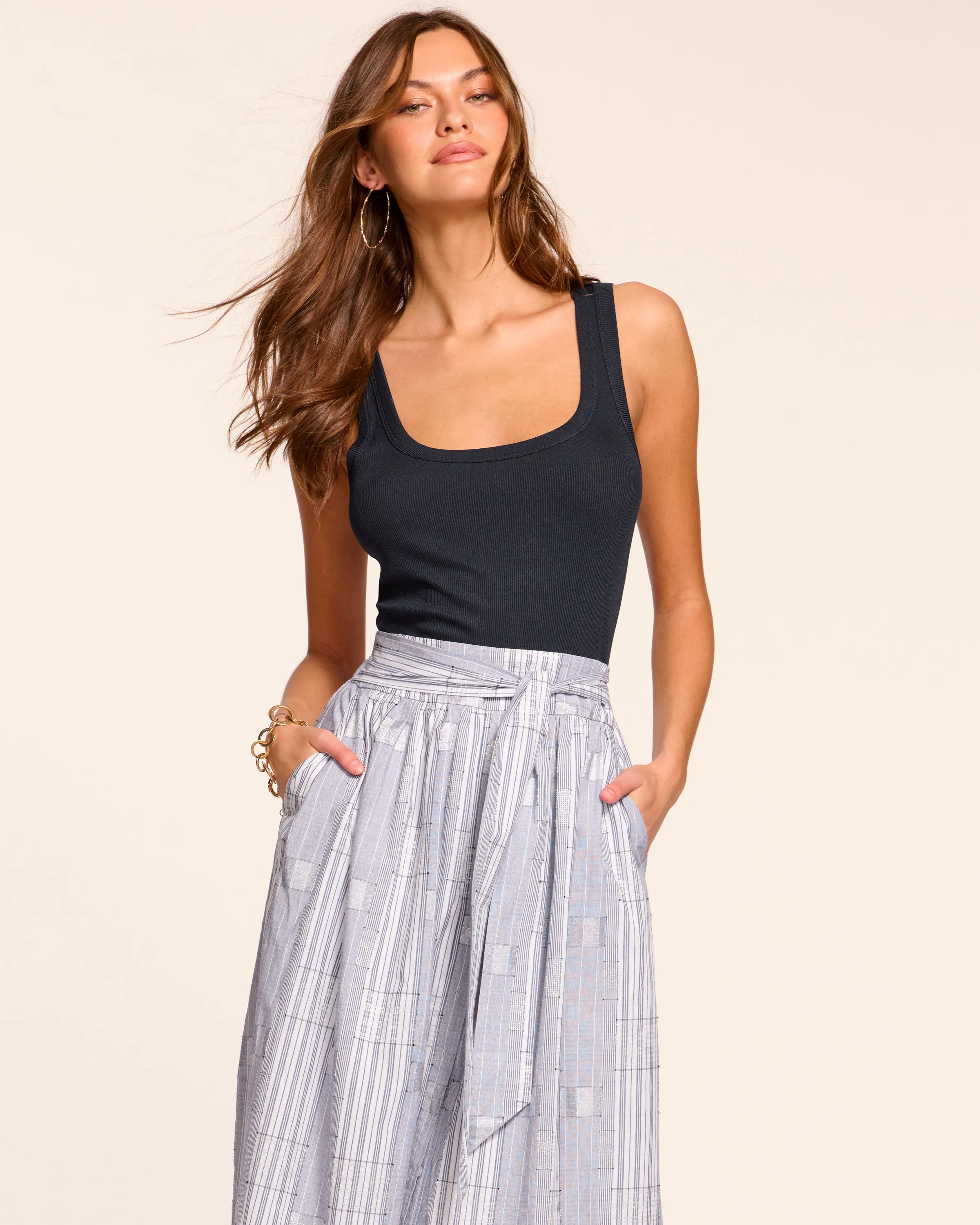 Aralyn Poplin Combo Sleeveless Midi Dress