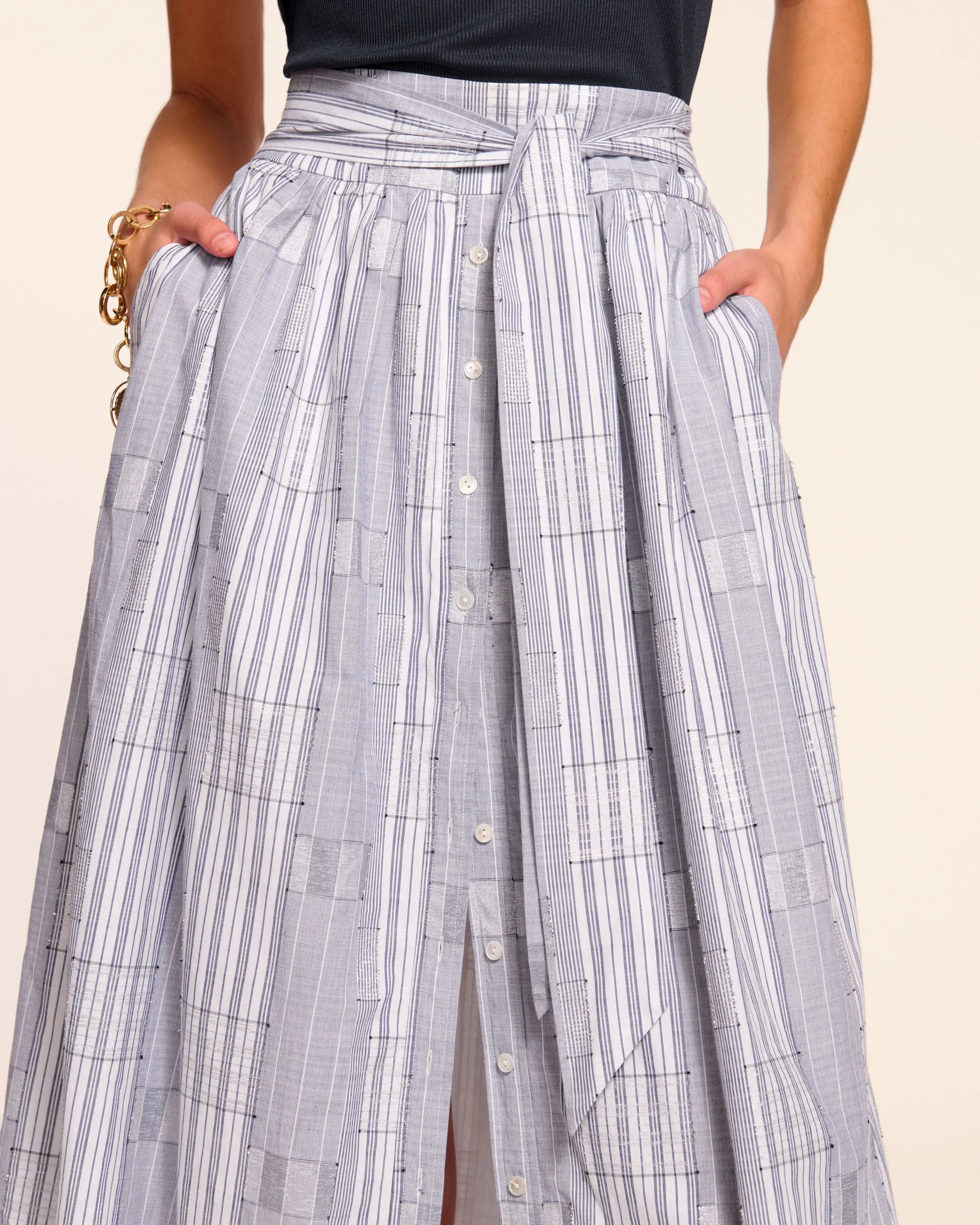 Aralyn Poplin Combo Sleeveless Midi Dress