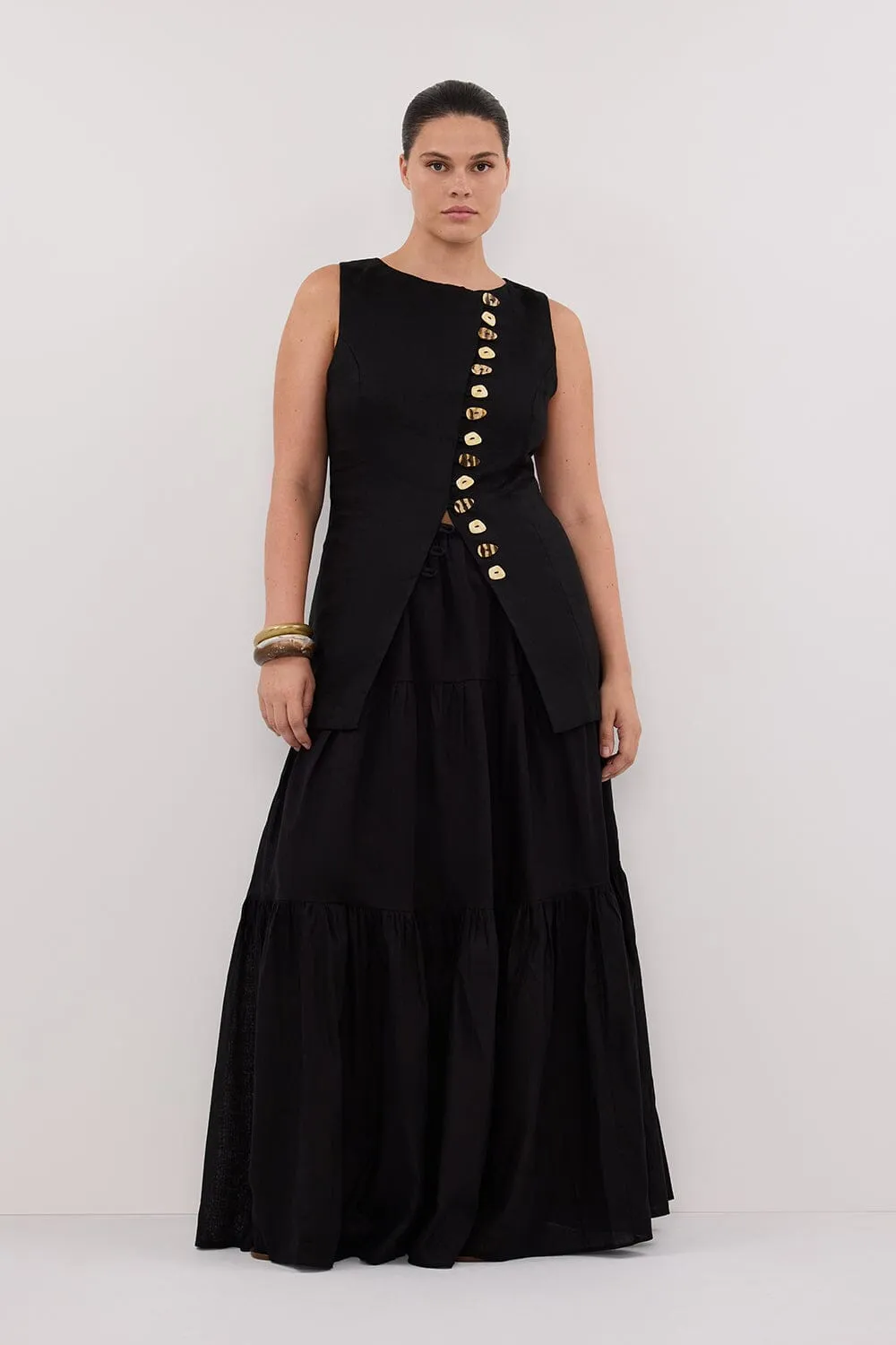 BAYLEE BLACK SLEEVELESS LINEN TOP
