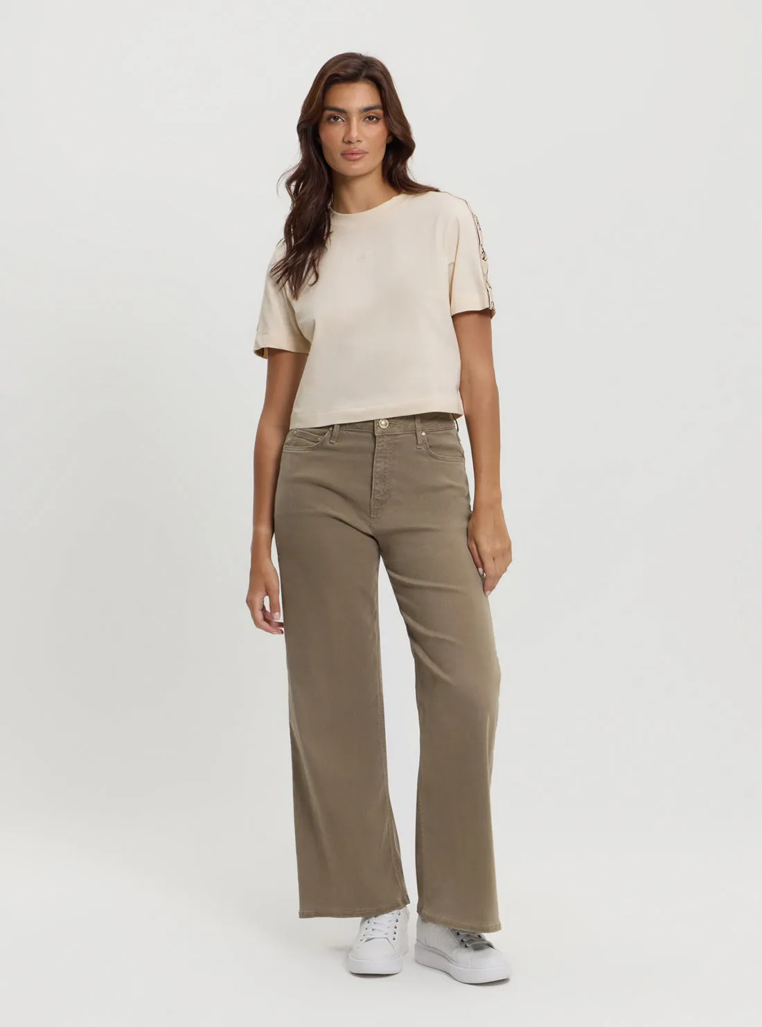 Beige Logo Britney Crop T-Shirt