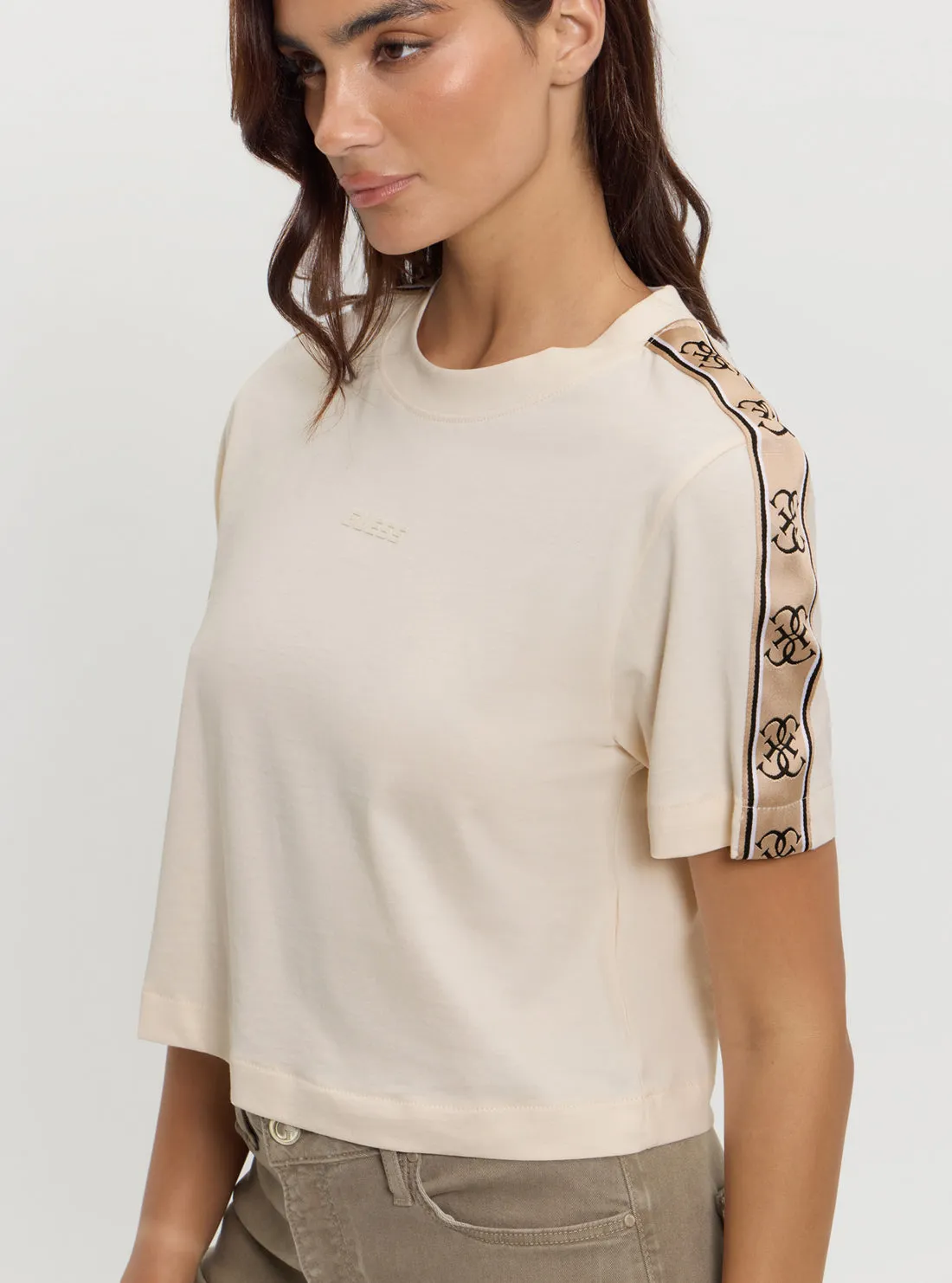 Beige Logo Britney Crop T-Shirt
