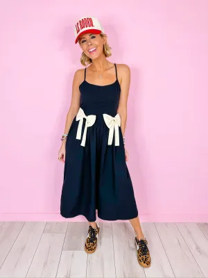 BETTER WITH A BOW MIDI DRESS - BLACK