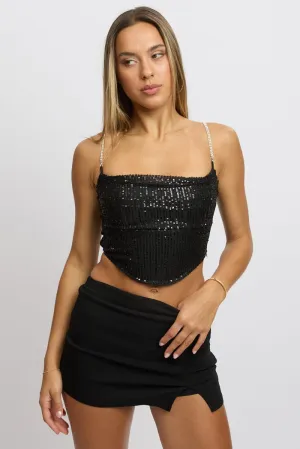 Black Cami Top Cowl Neck Metallic