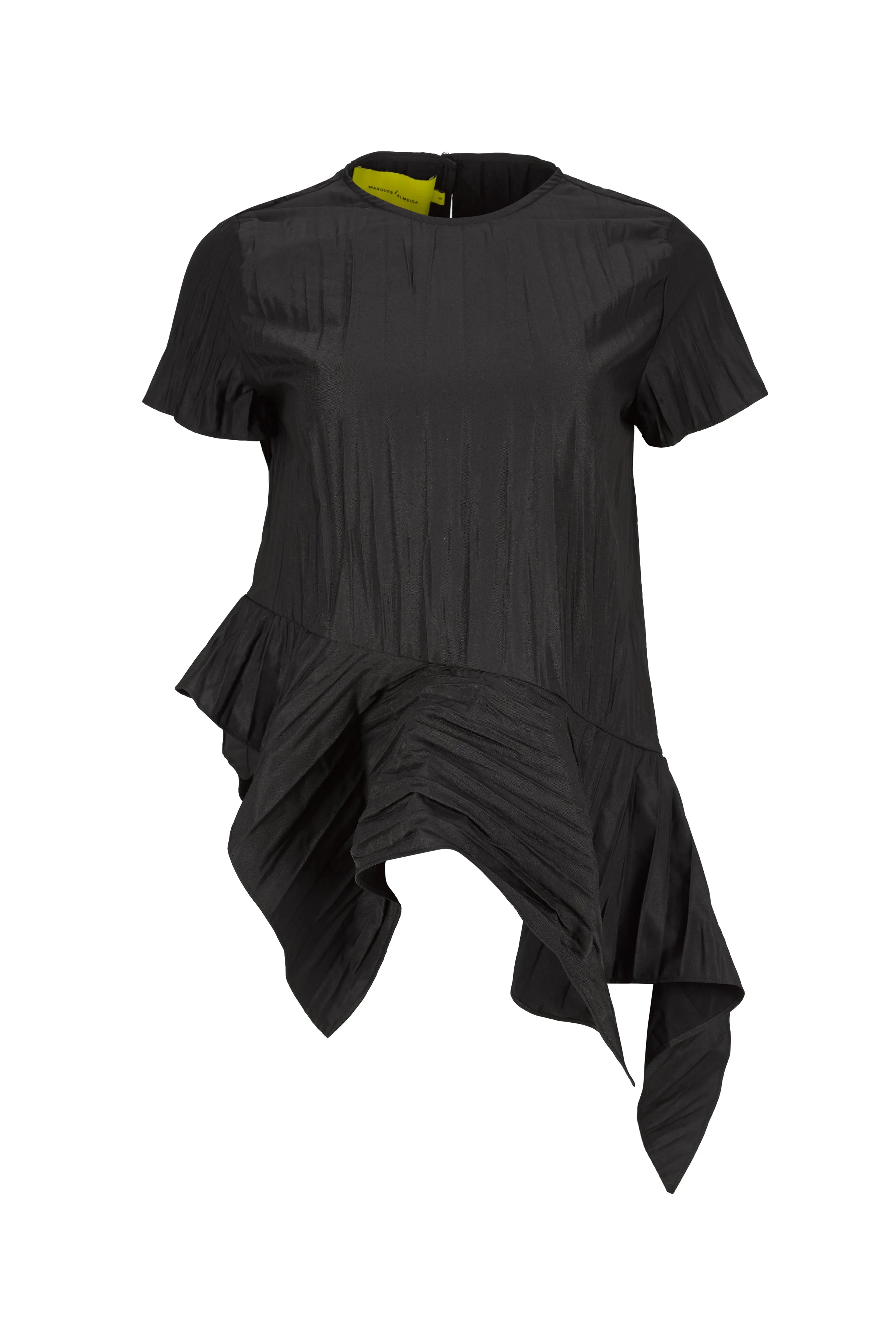 BLACK CAP SLEEVE PLISSE T-SHIRT