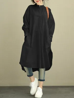 Black Dress Shirt Women Casual Loose Solid Button Long Sleeve