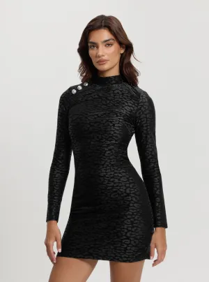 Black Elizabeth Mock Neck Mini Dress