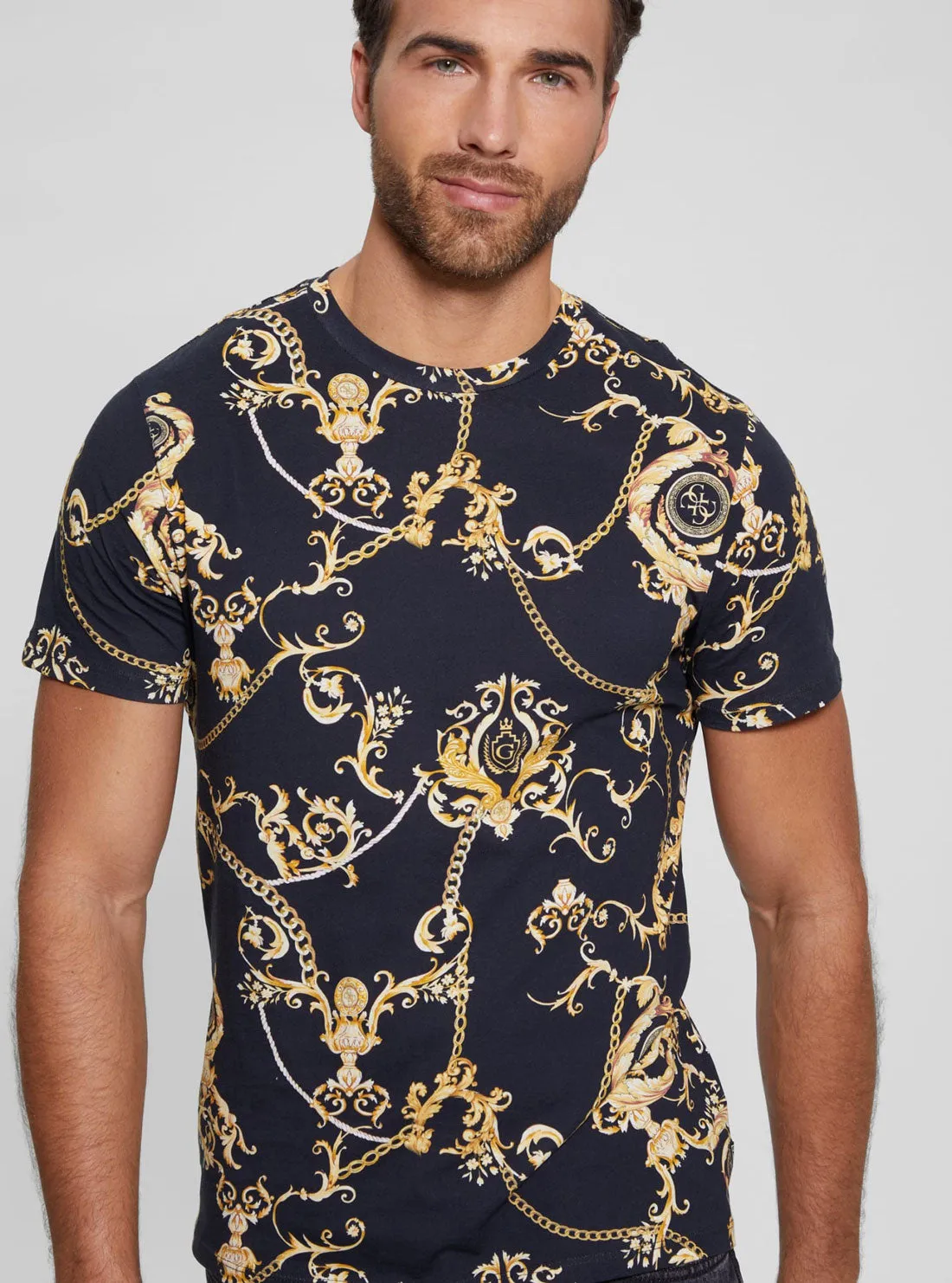 Black Gold Chain Print T-Shirt