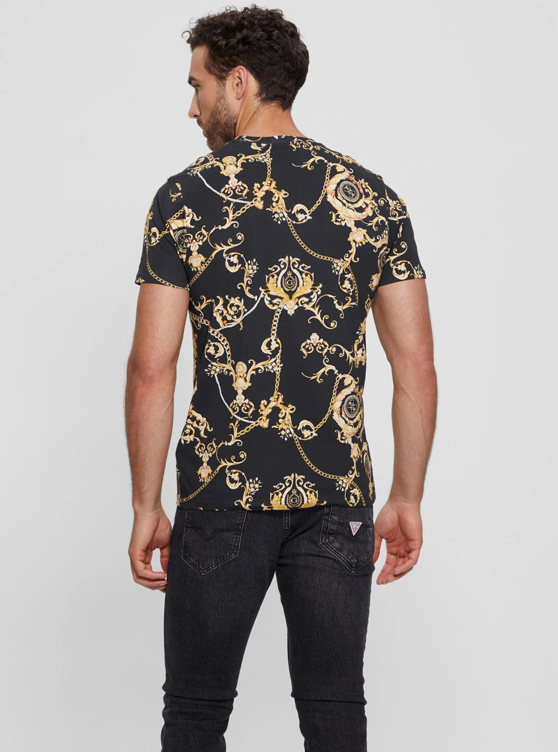 Black Gold Chain Print T-Shirt