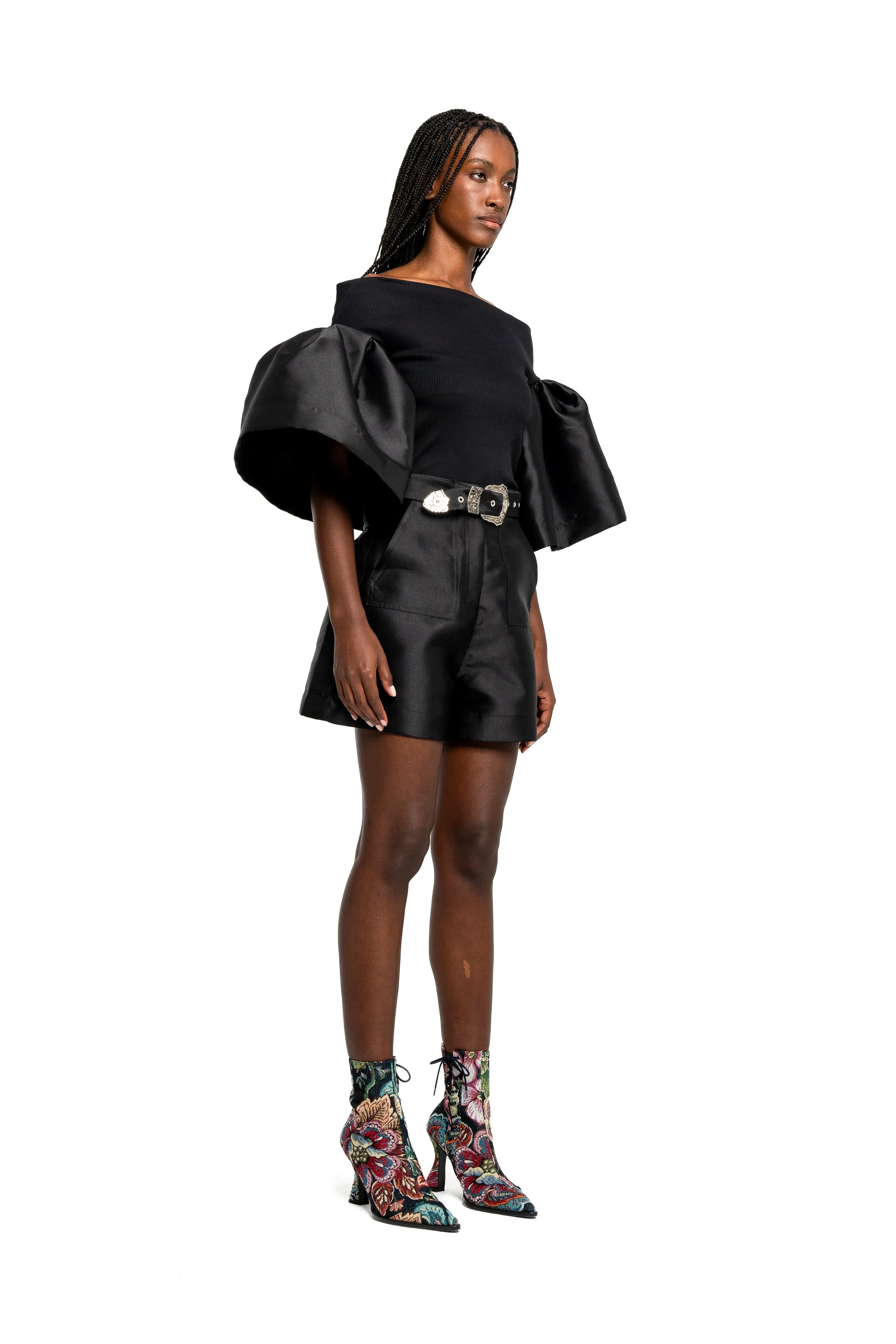 BLACK MIKADO SHORTS WITH BELT