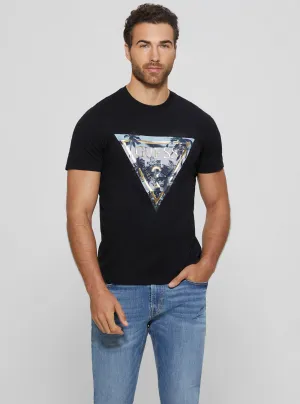 Black Palm Print Triangle Logo T-Shirt