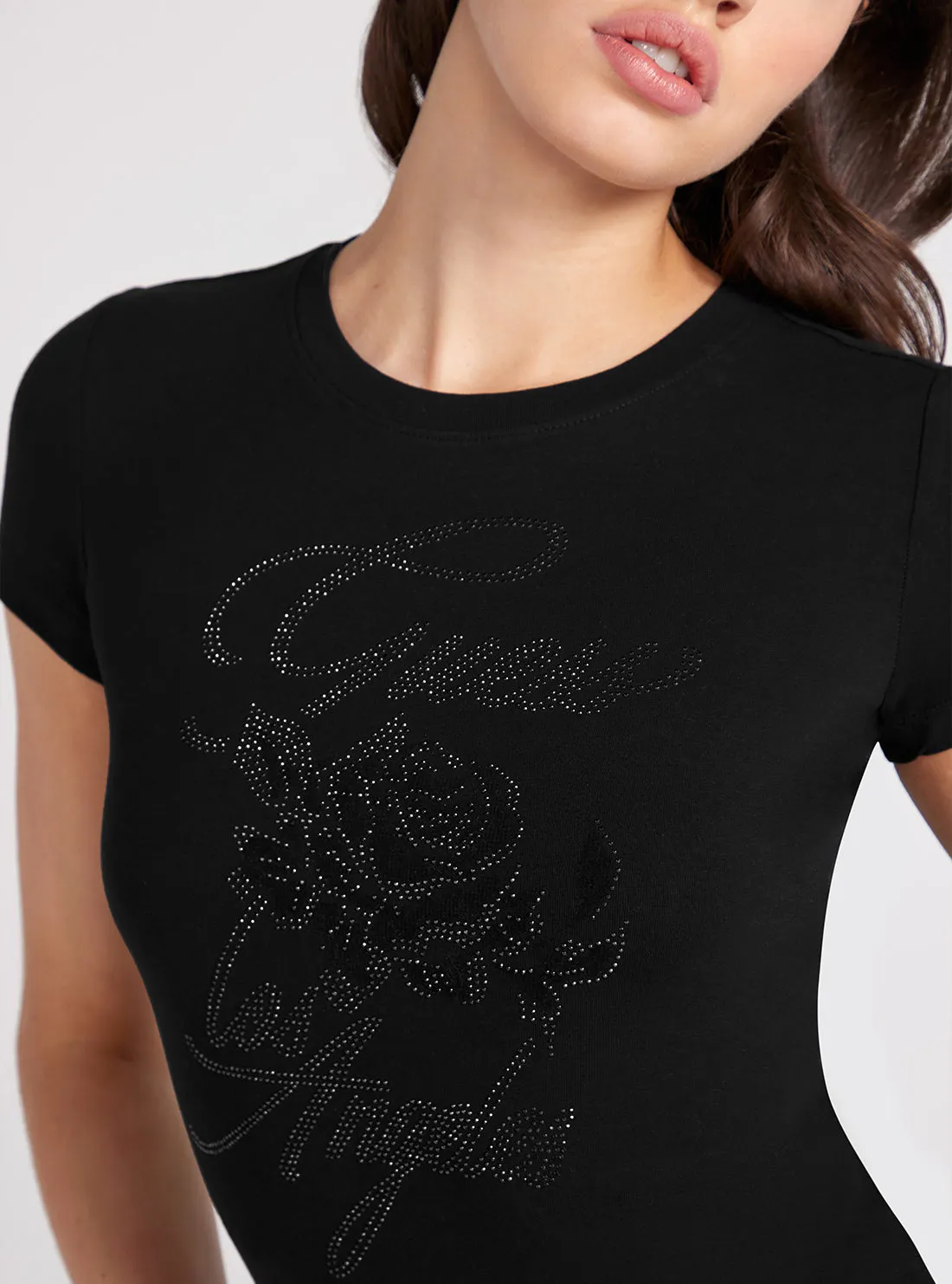 Black Rhinestone Rose Logo T-Shirt