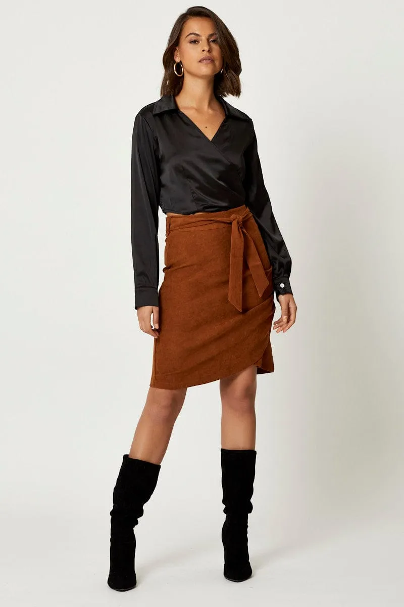 Black Satin Wrap Shirt