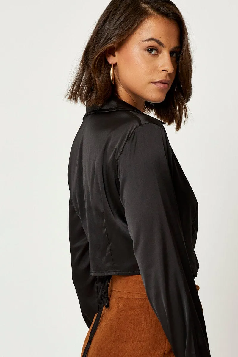 Black Satin Wrap Shirt