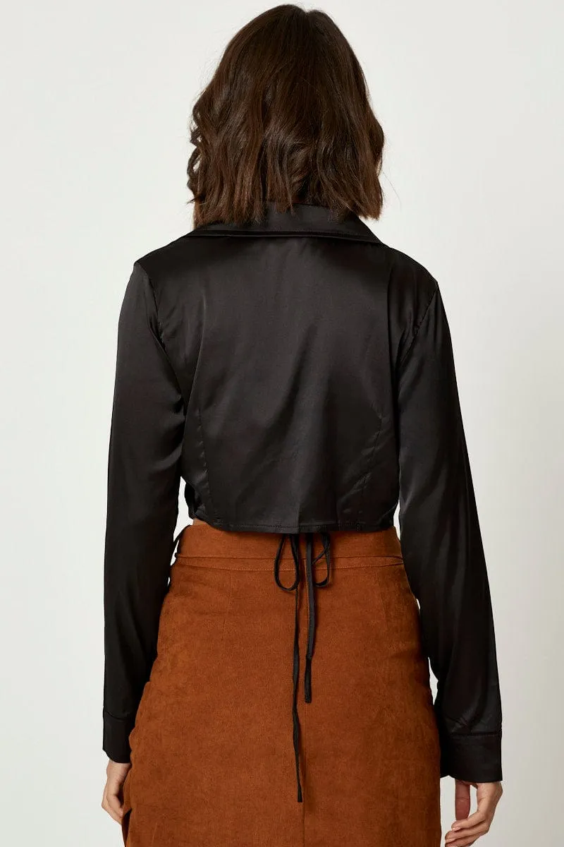 Black Satin Wrap Shirt