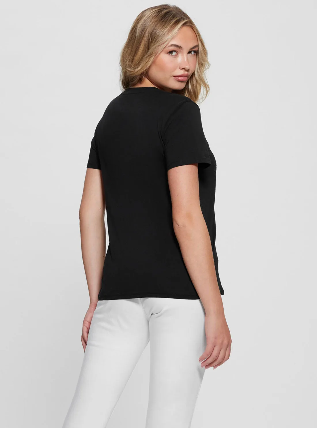 Black Short Sleeves Lace Logo T-Shirt