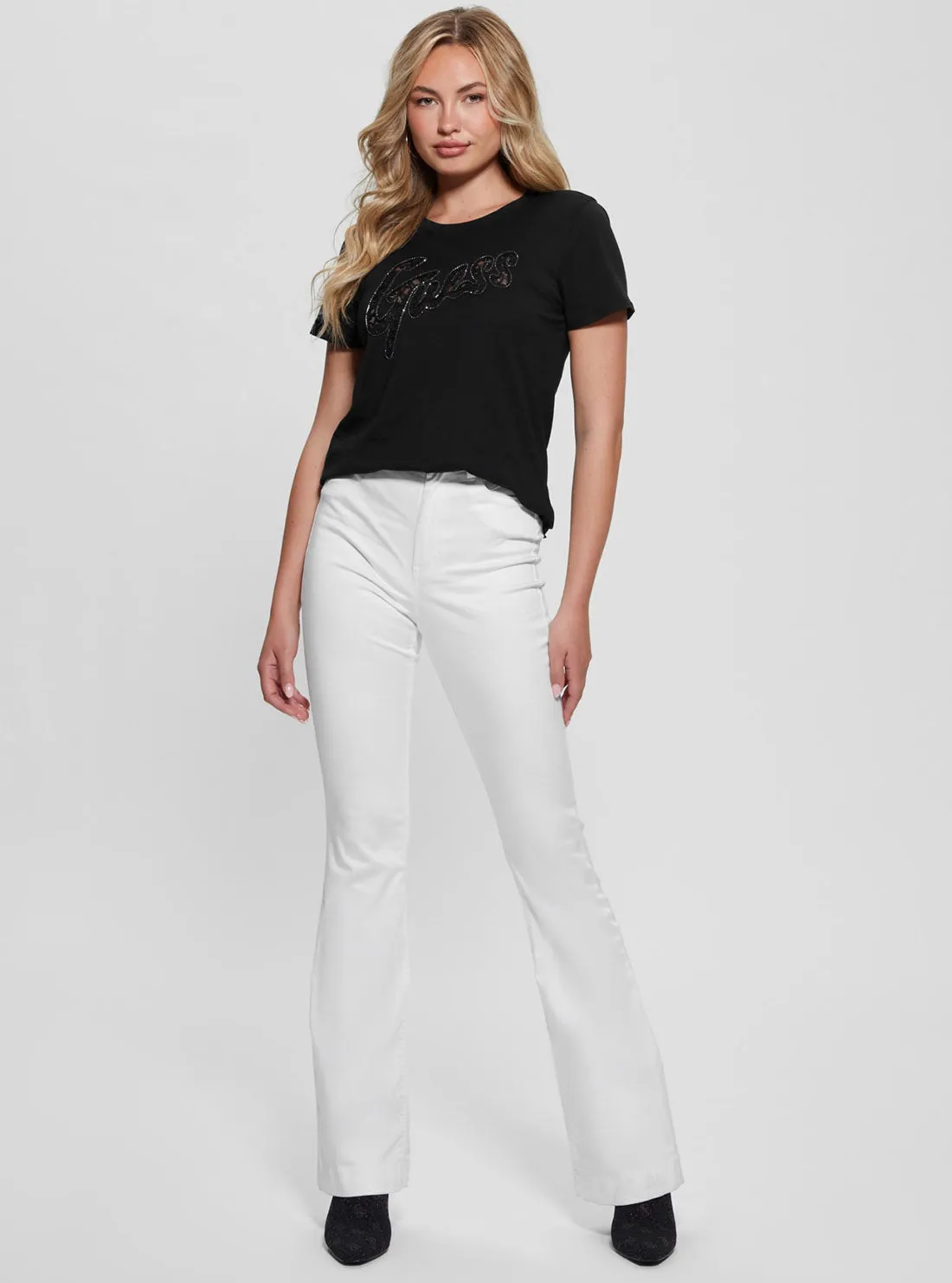 Black Short Sleeves Lace Logo T-Shirt