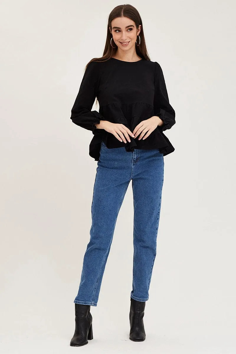 Black Smock Top Long Sleeve