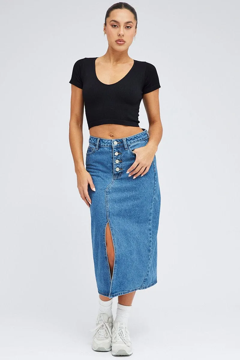 Black T Shirt Short Sleeve V Neck Seamless