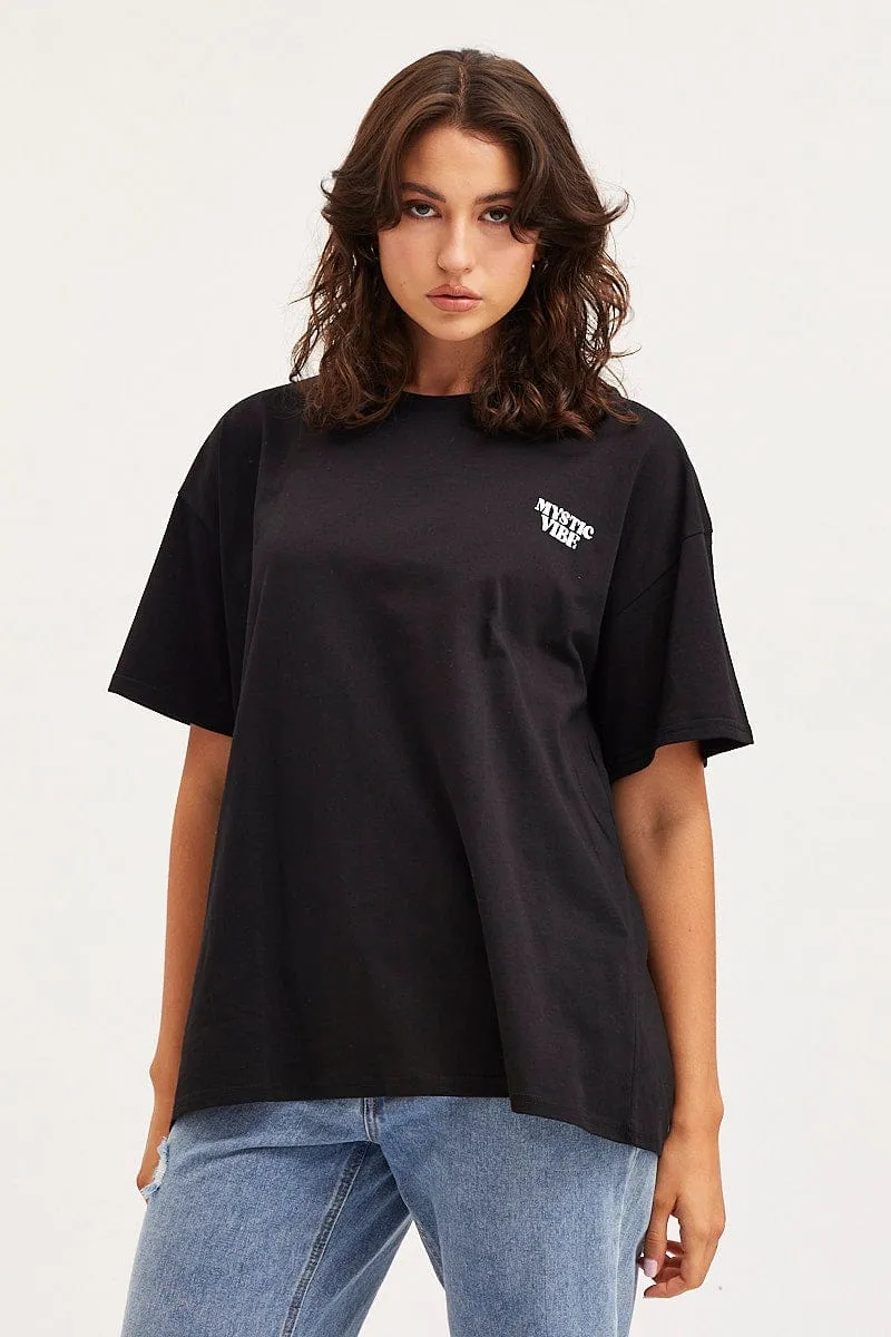 Black Unisex T Shirt Short Sleeve Oversized Crew Neck
