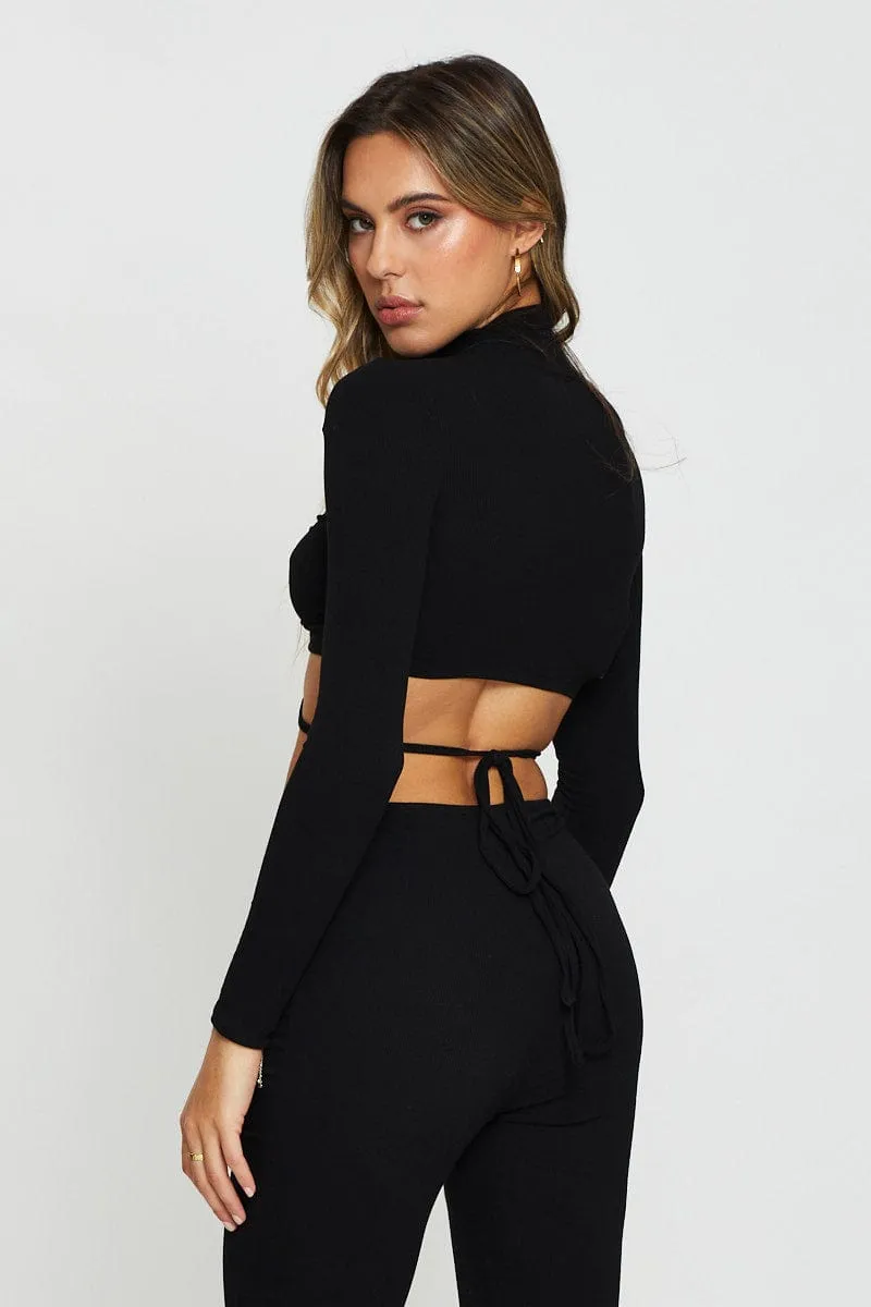 Black Wrap Top Long Sleeve