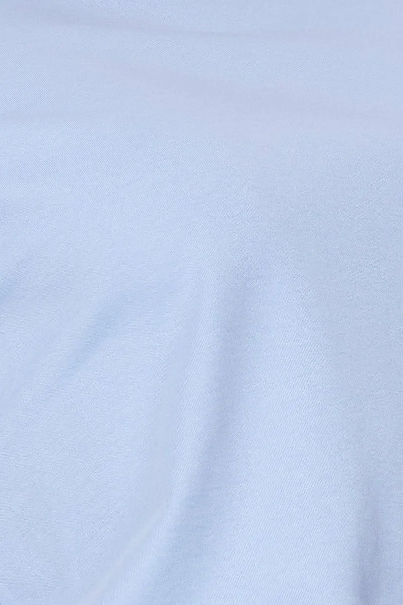 Blue T Shirt Short Sleeve Crop Crew Neck Cotton