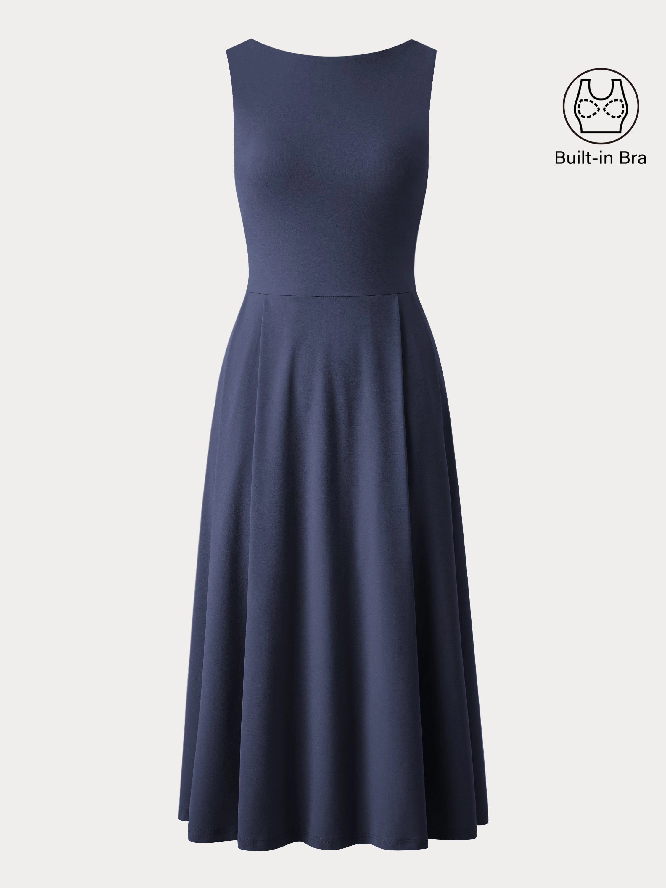 Boatneck Bamboo Ponte Brami Midi Dress with Pockets