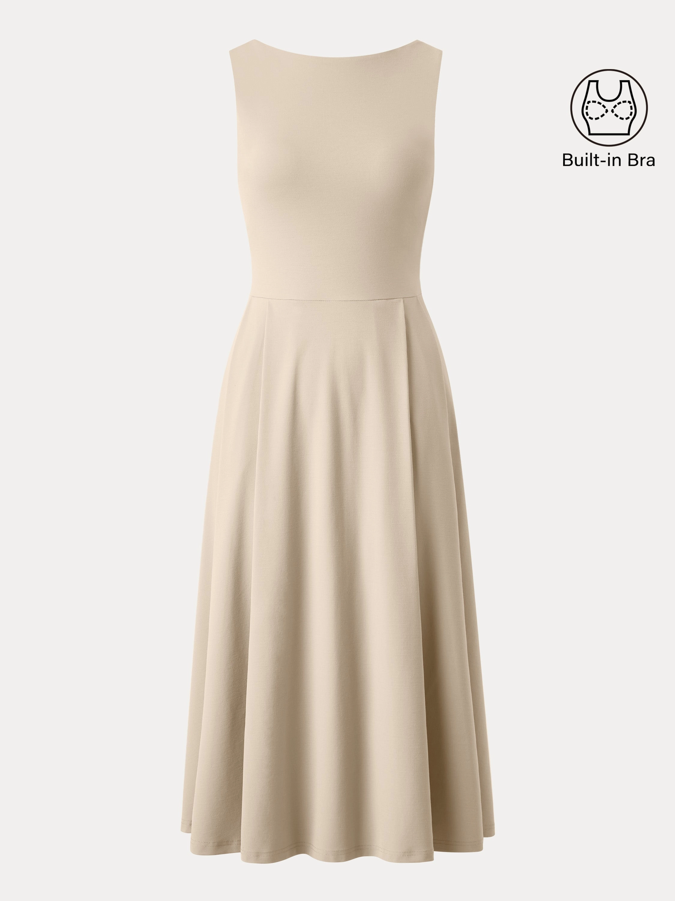 Boatneck Bamboo Ponte Brami Midi Dress with Pockets