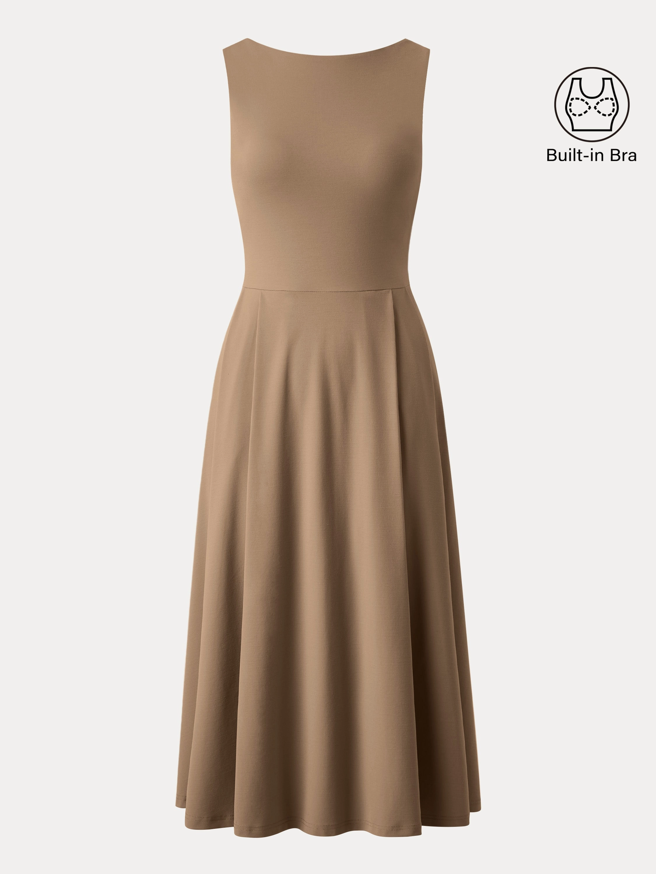 Boatneck Bamboo Ponte Brami Midi Dress with Pockets