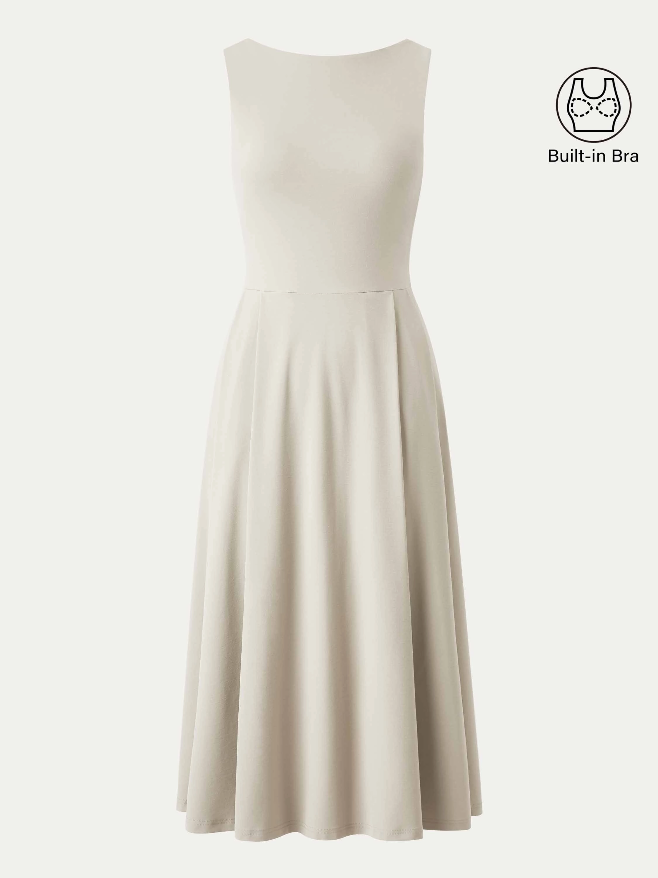Boatneck Bamboo Ponte Brami Midi Dress with Pockets